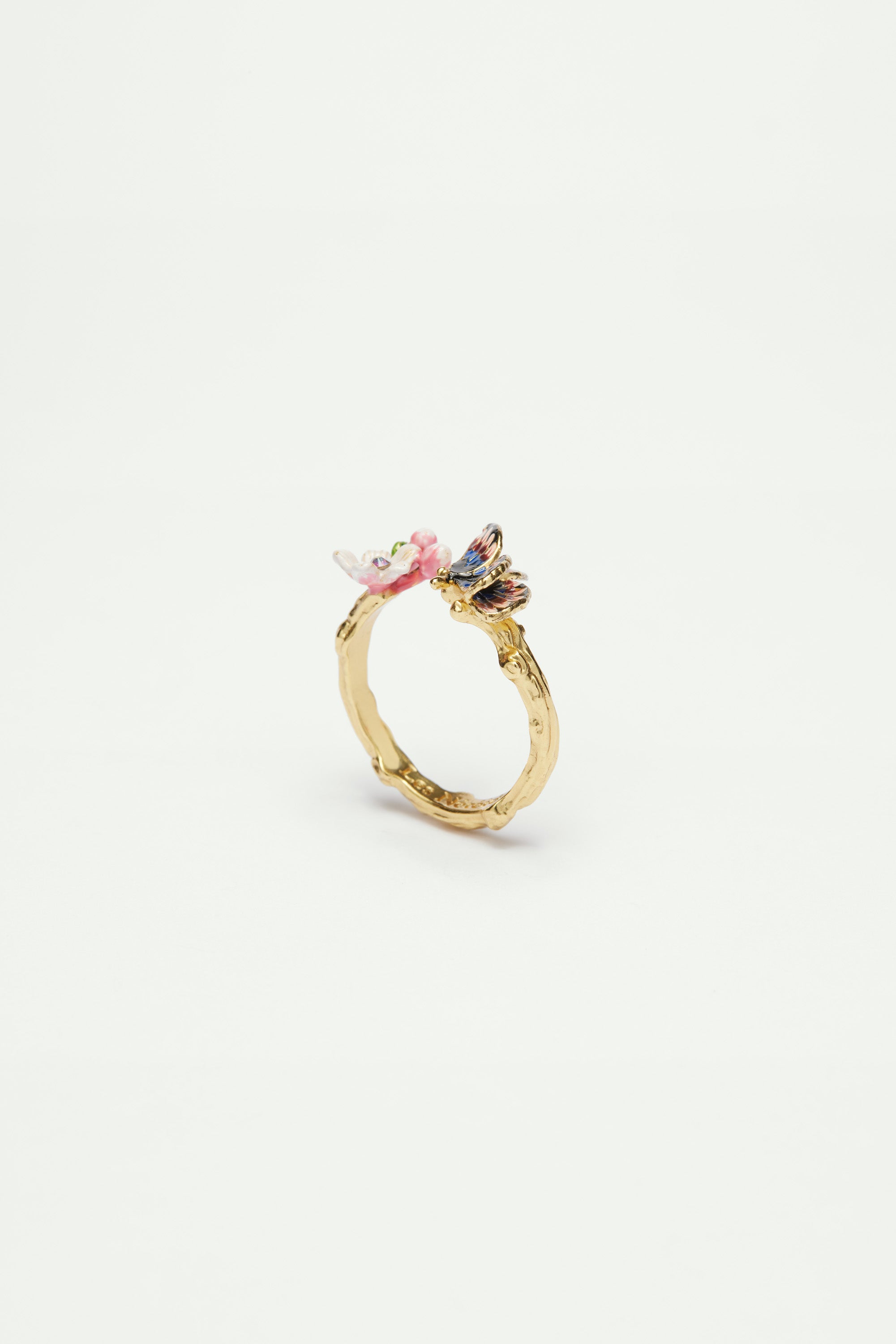 Japanese emperor butterfly and cherry blossom adjustable ring