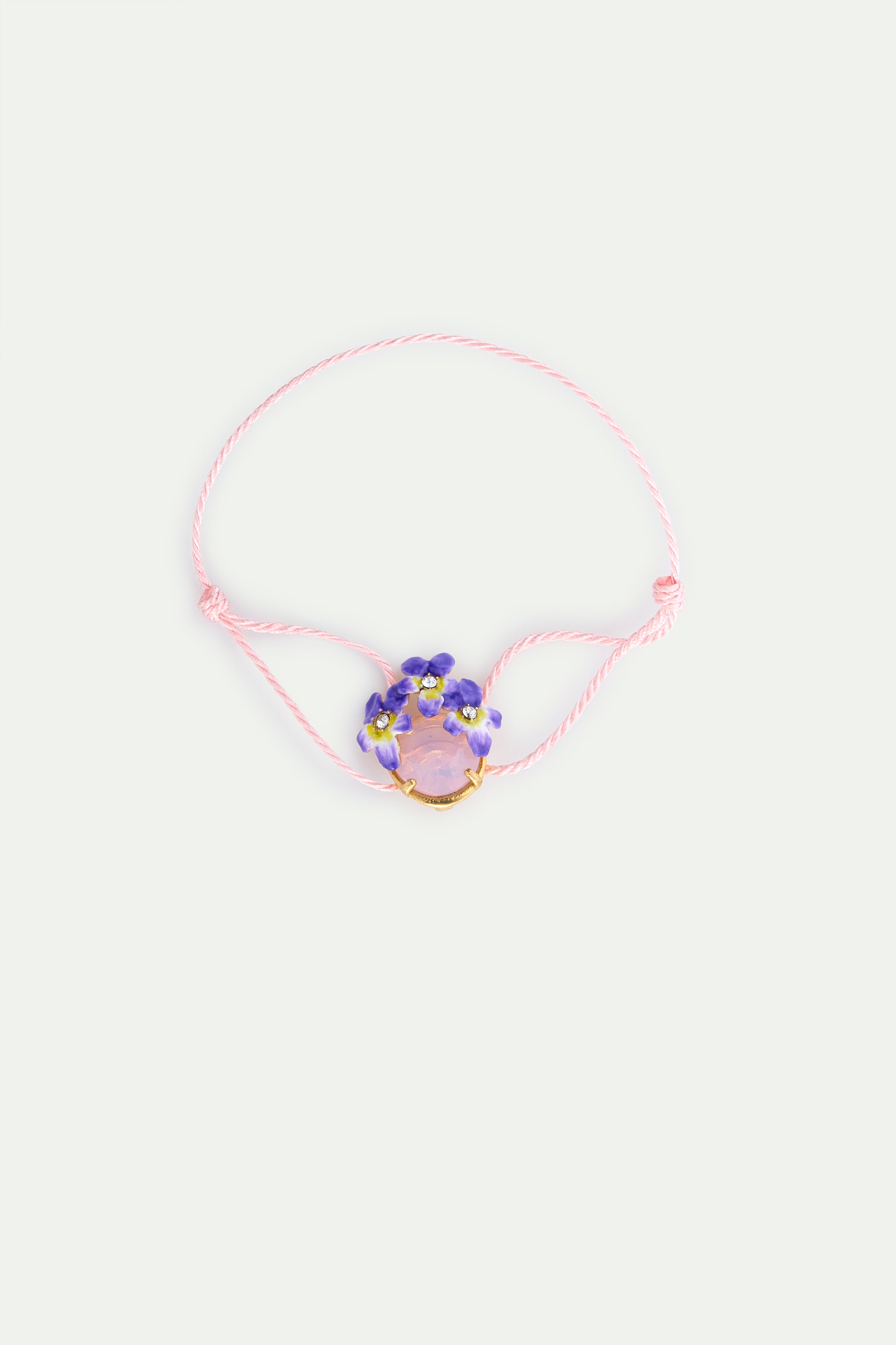 Bracelet cordon pierre ronde facettée rose et violettes