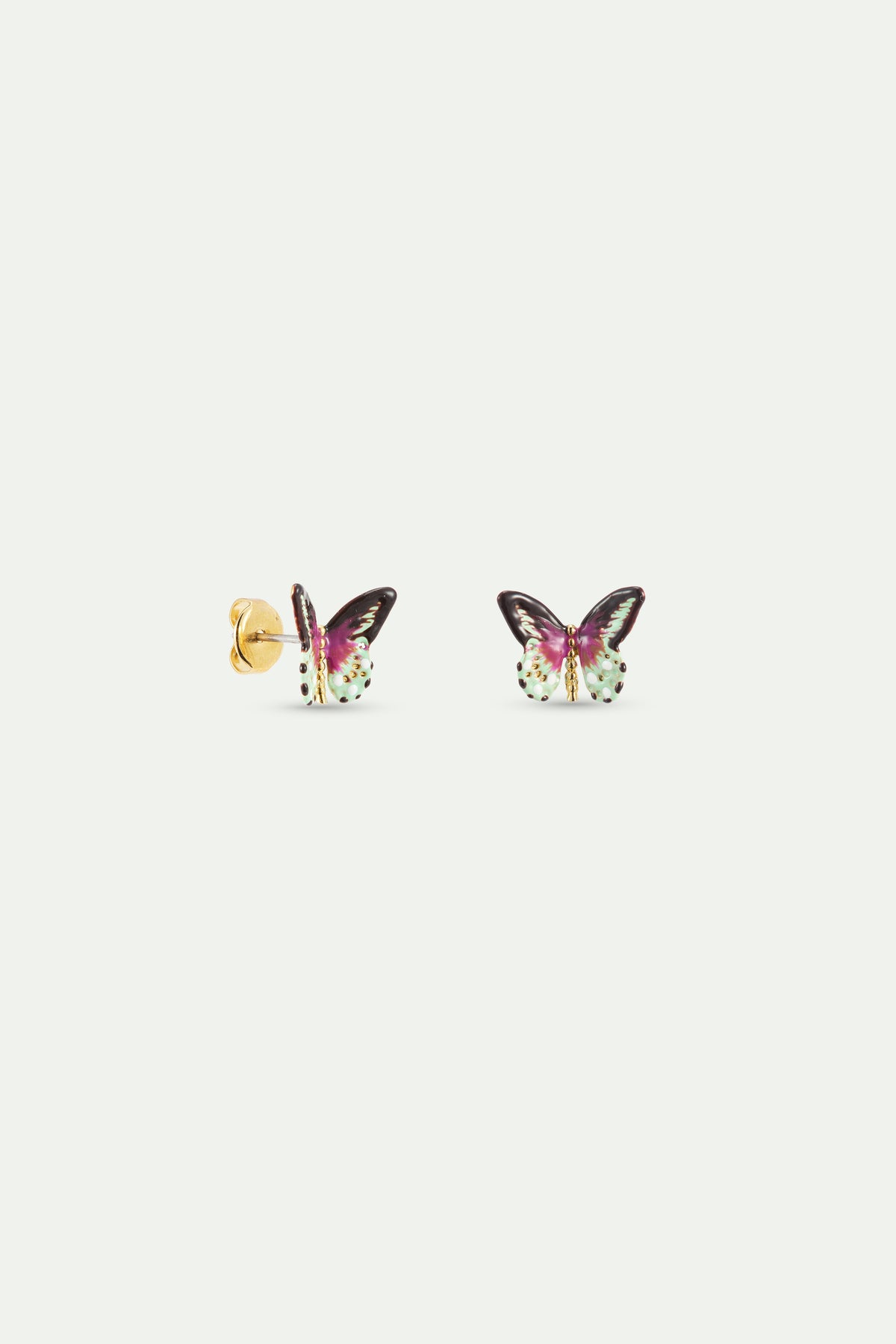 Pendientes bolitas mariposa verde y violeta
