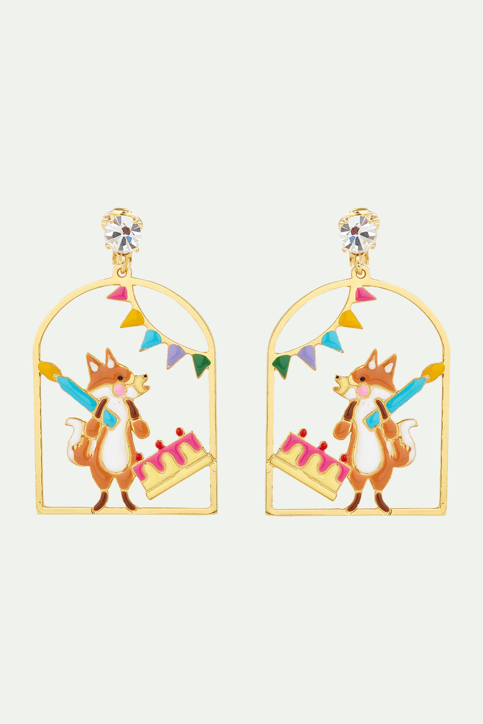 Fox and birthday cake post earrings