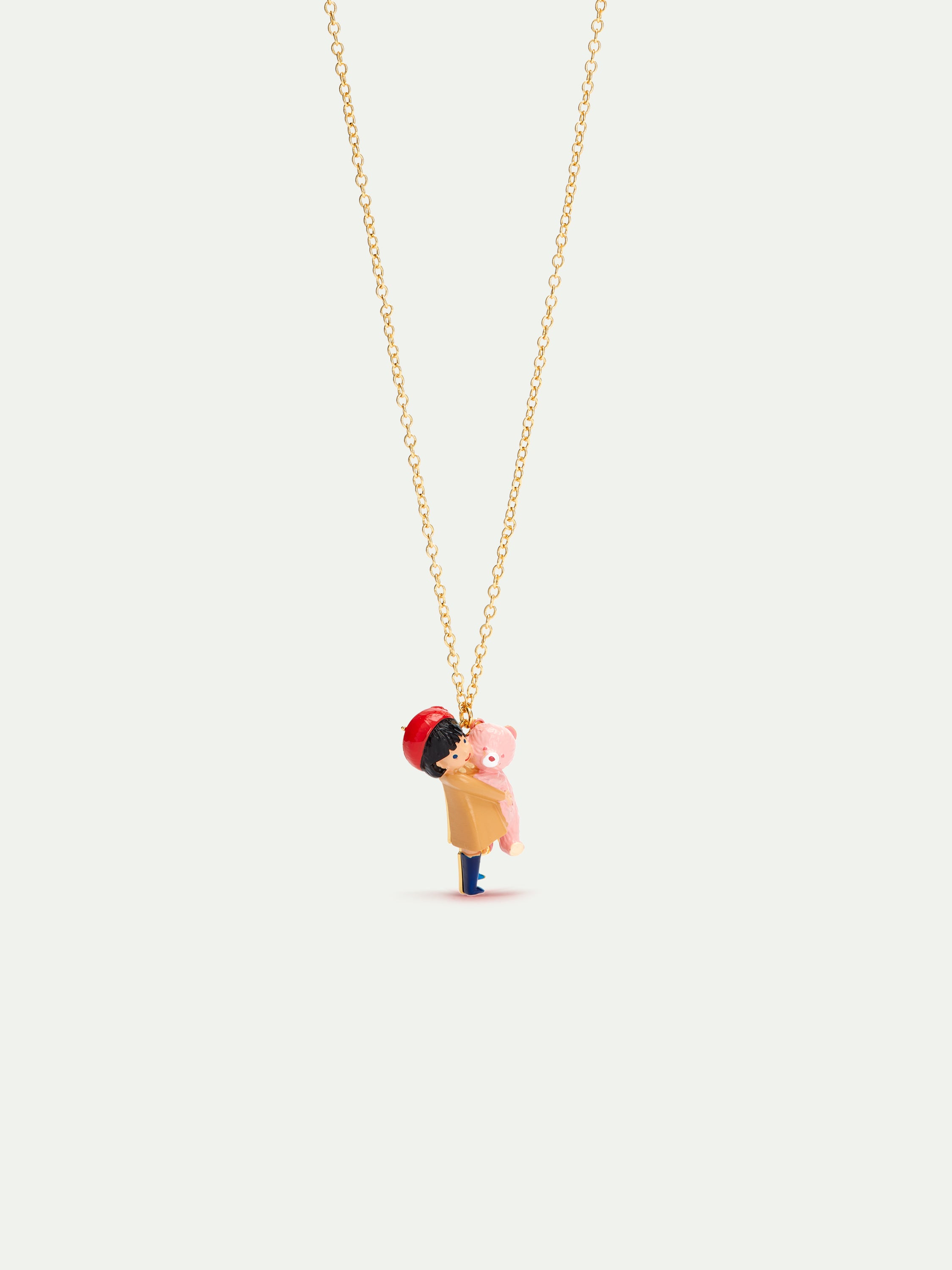 Little girl and teddy bear pendant necklace