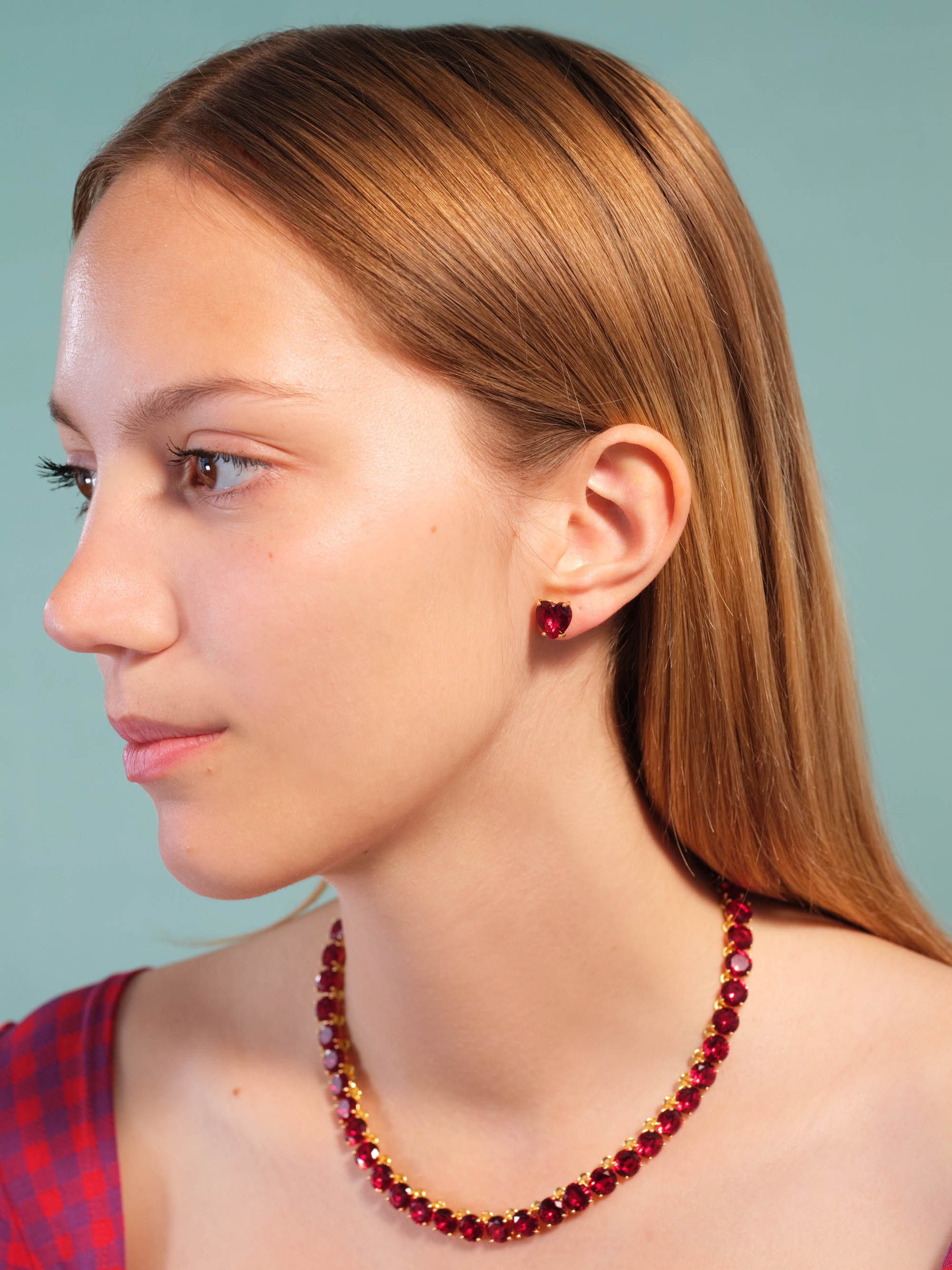 Garnet red diamantine Heart stone post earrings