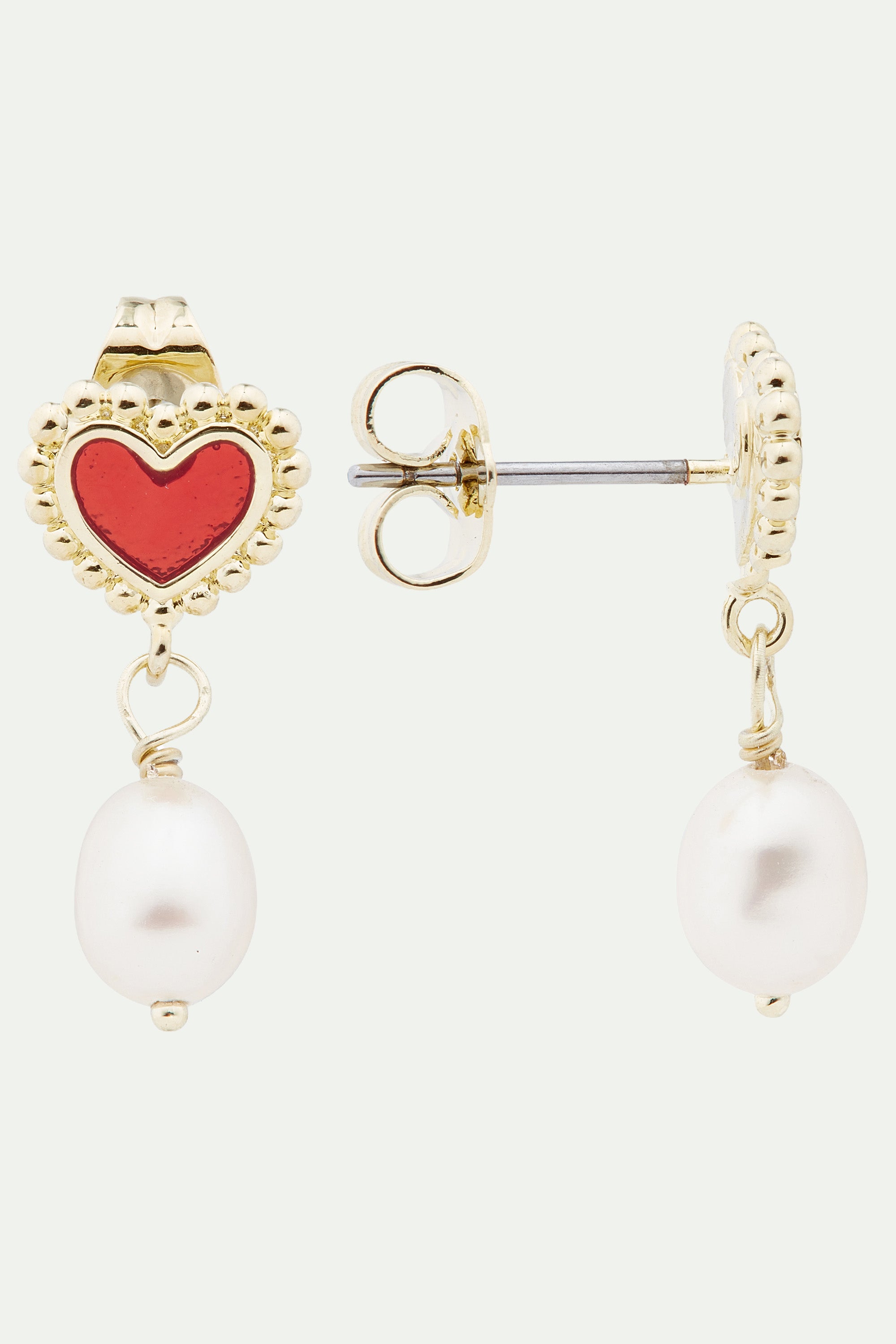 Heart and cultured pearl post earrings