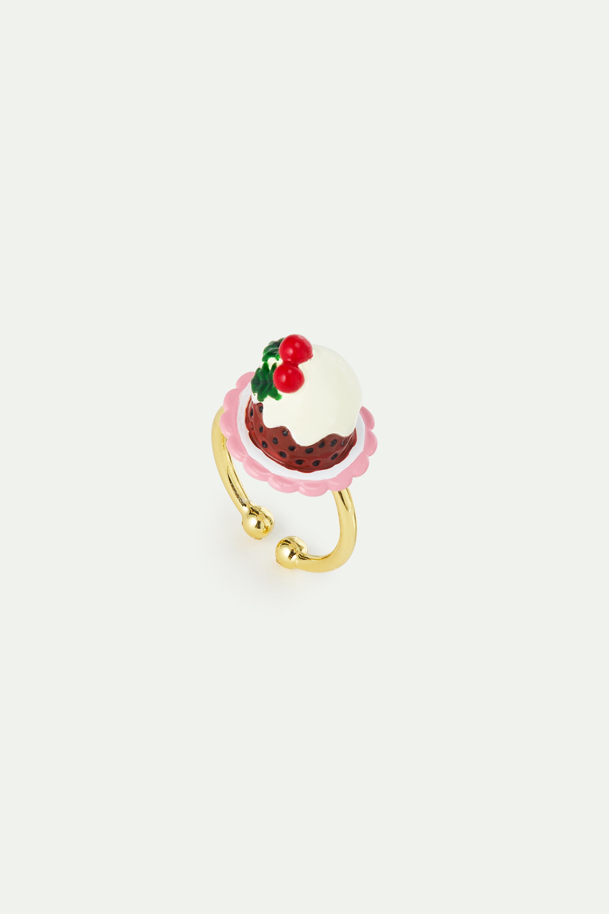 Anillo ajustable pudding y perla de cristal facetado roja