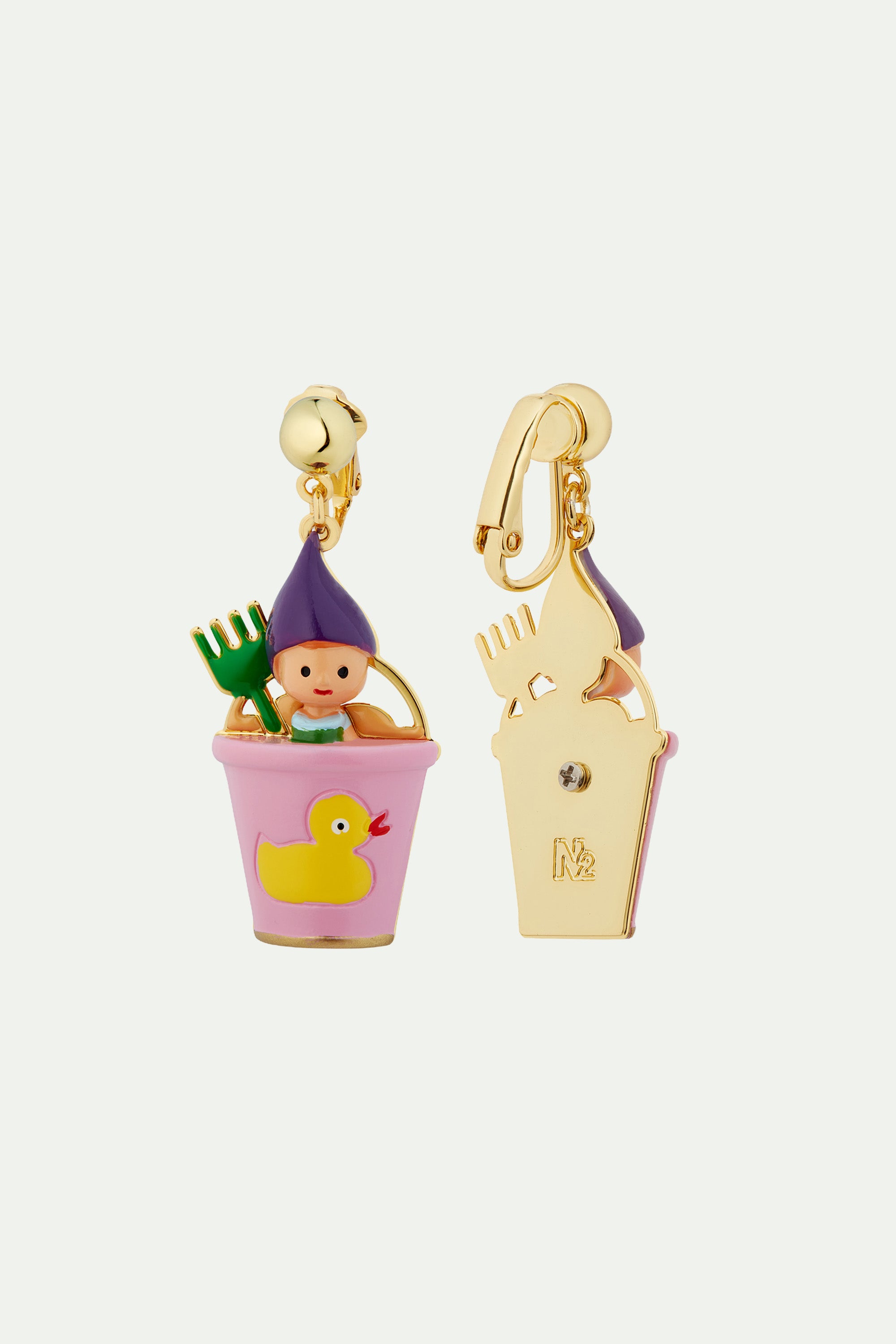 Gnome, green rake and pink bucket post earrings