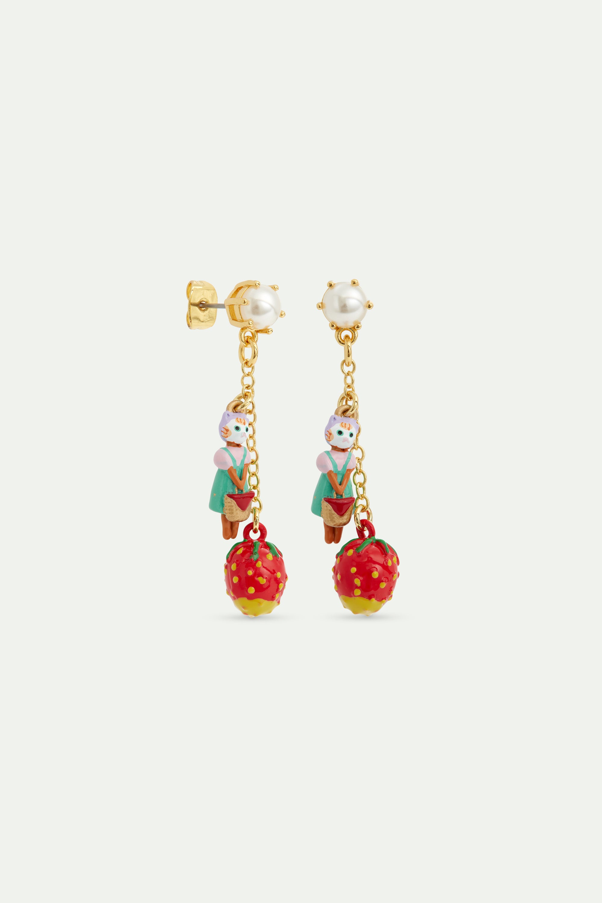 Strawberry and ginger cat dangle earrings