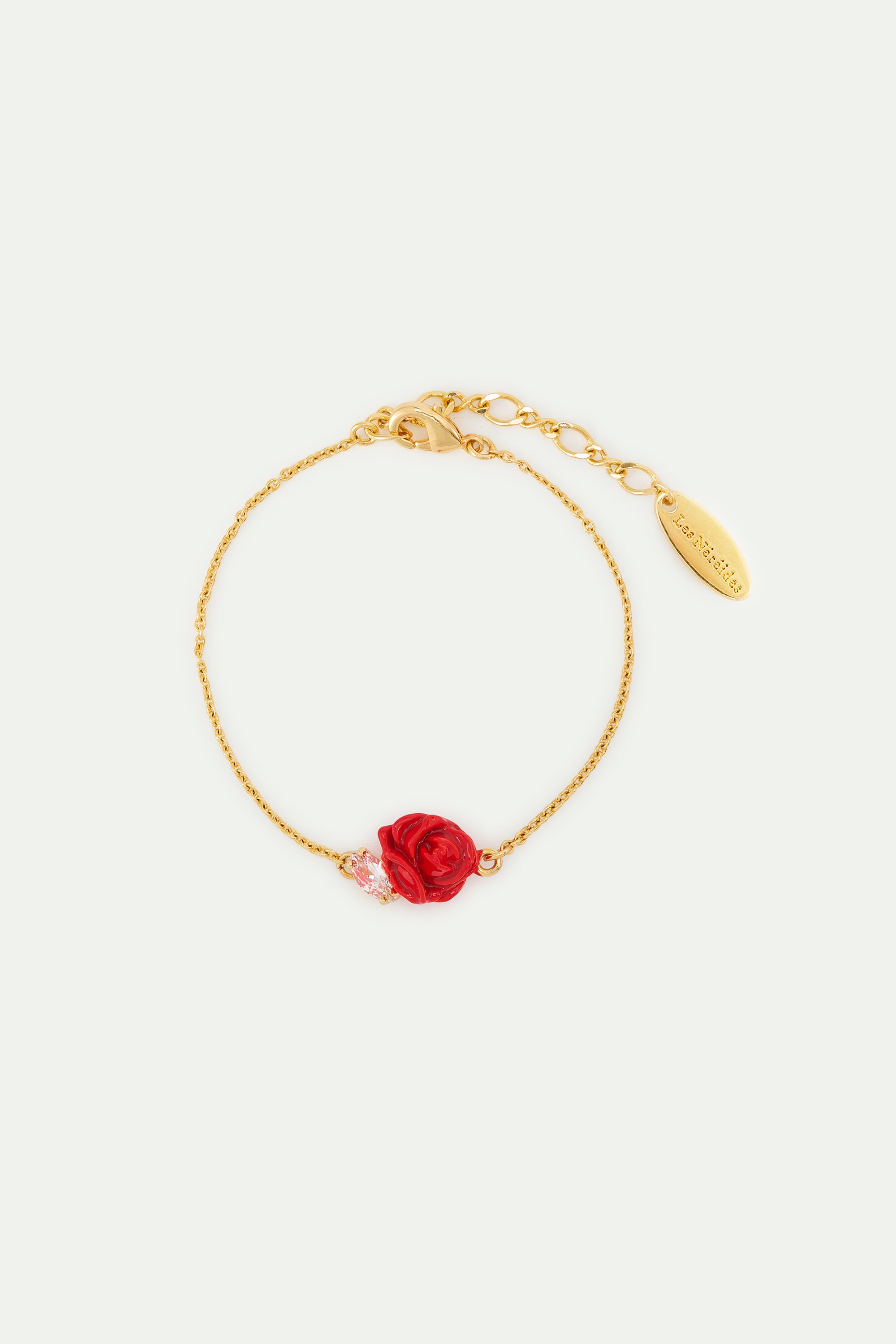 Red rosebud and cut crystal fine bracelet