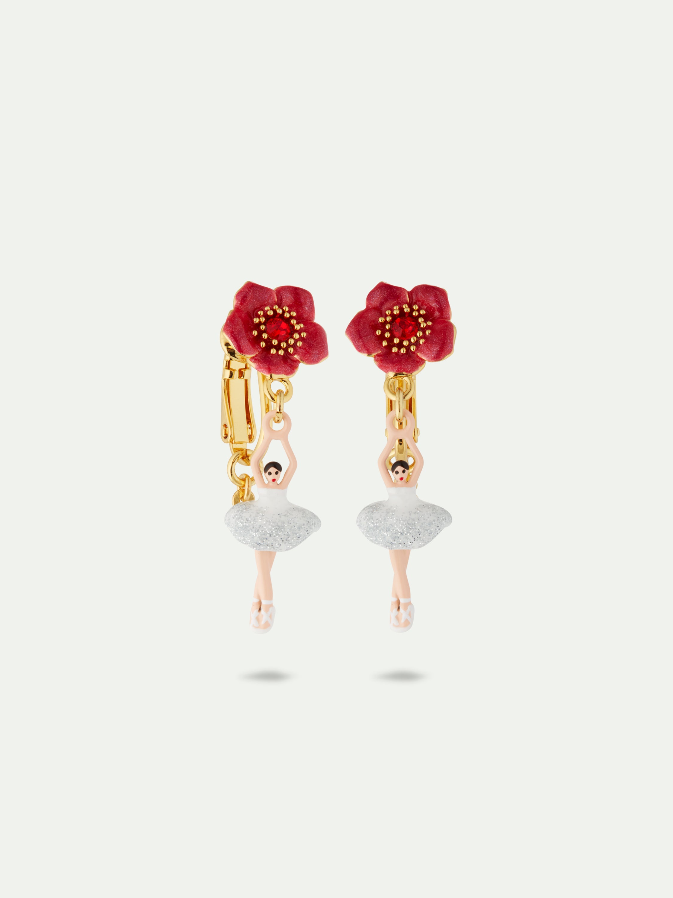 Pendientes bailarina y flor roja