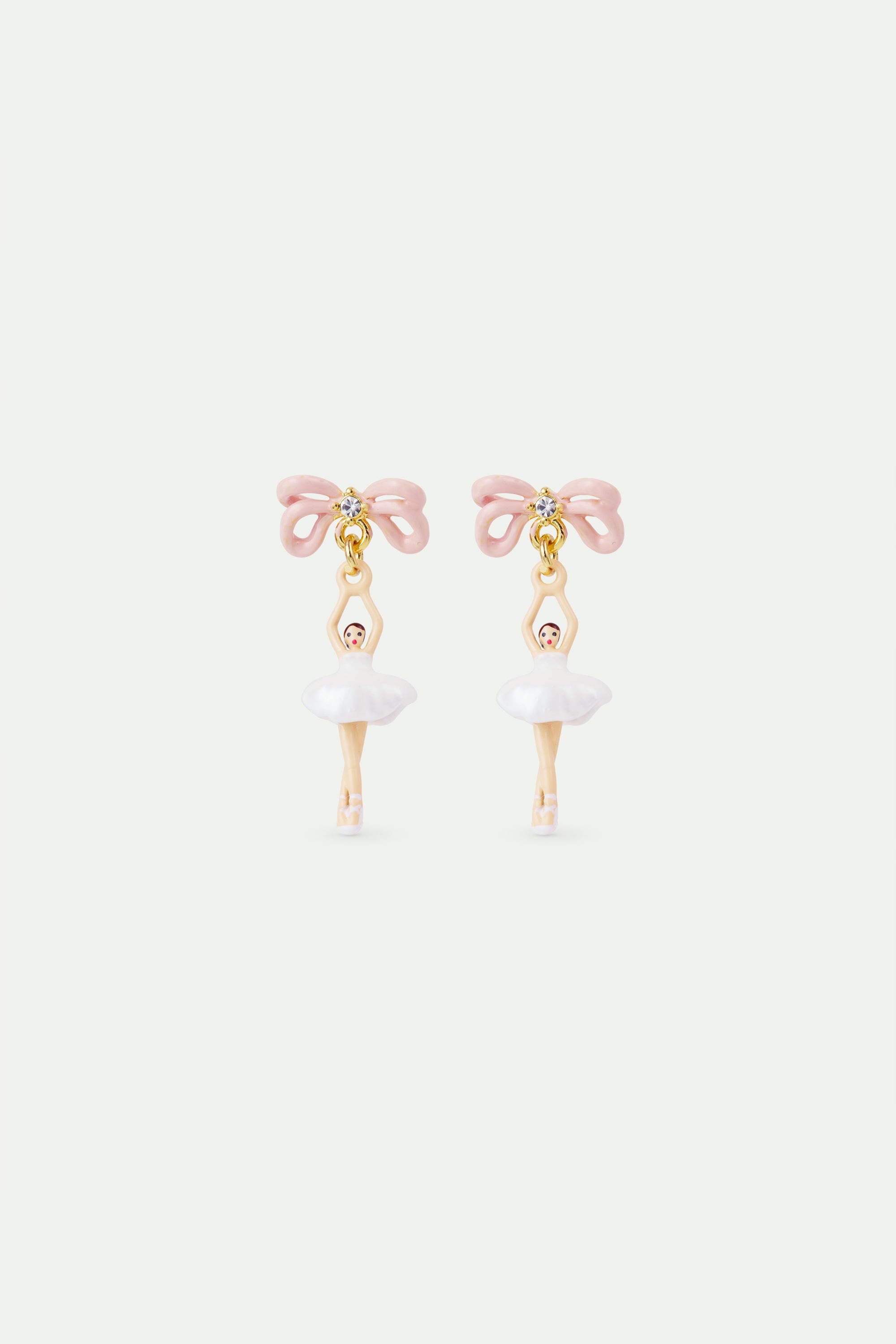 White tutu and pink bow mini ballerina earrings