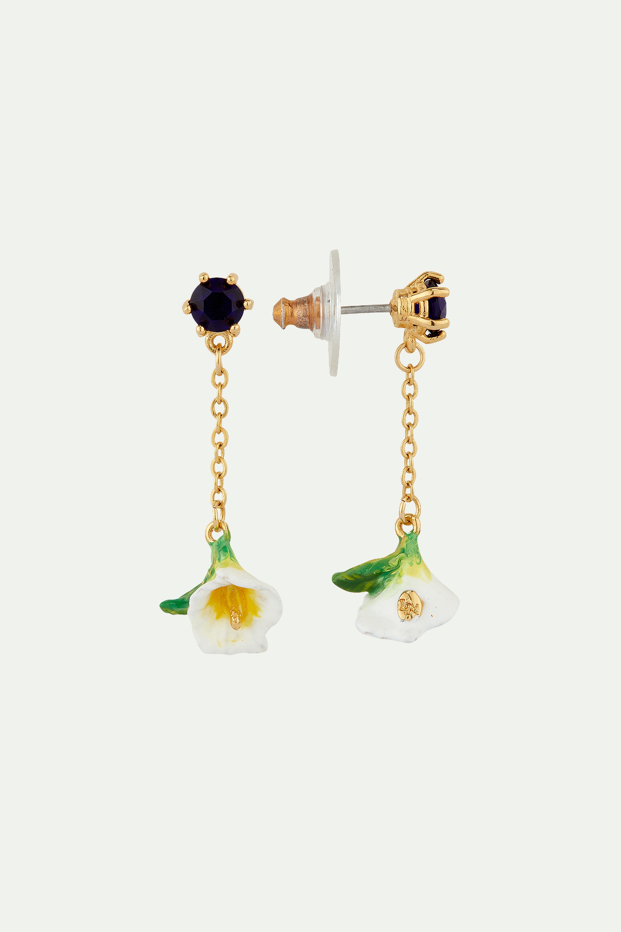 Bog arum and blue stone dangling clip-on earrings