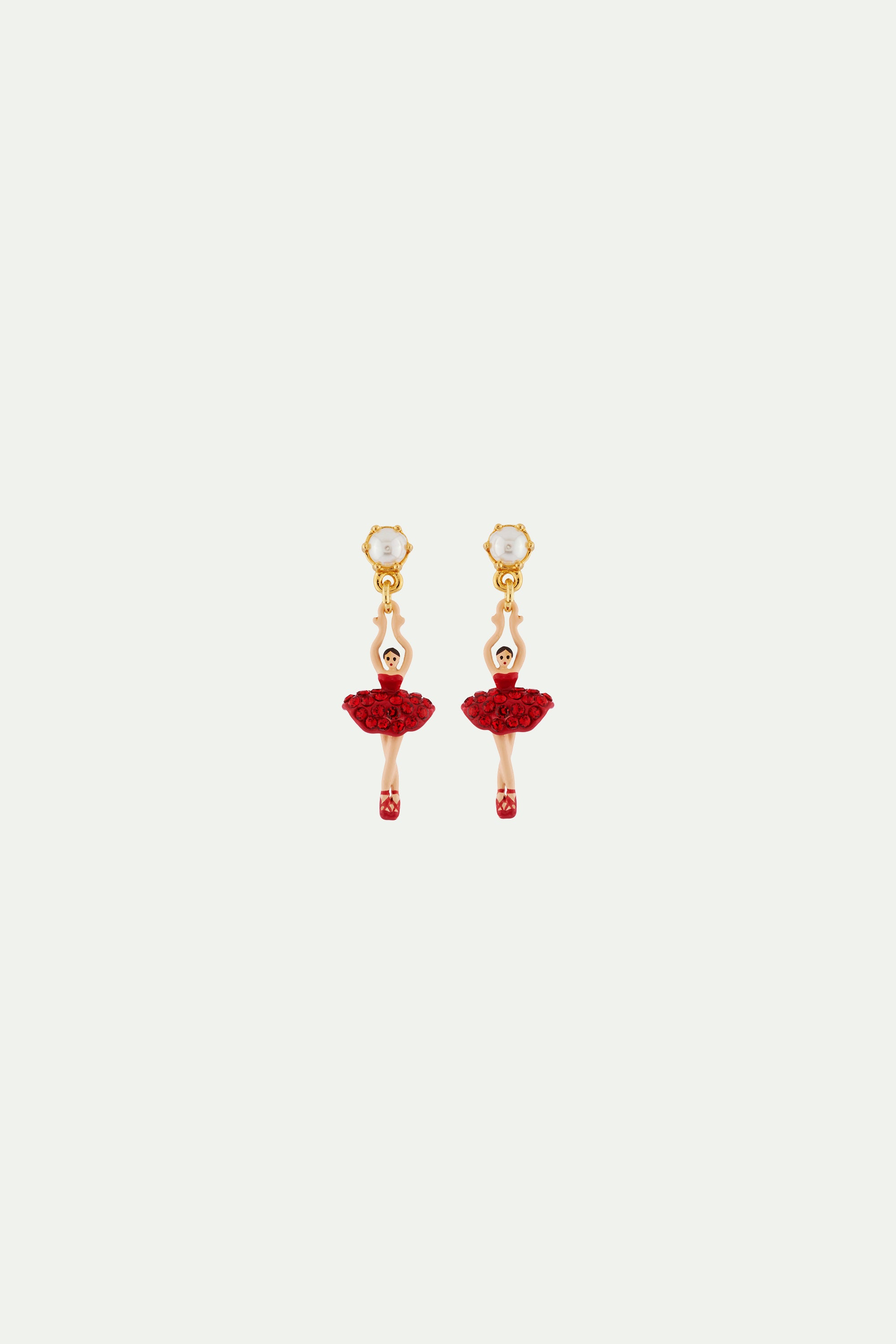 Clip on earrings mini-ballerina wearing a tutu paved with red rhinestones