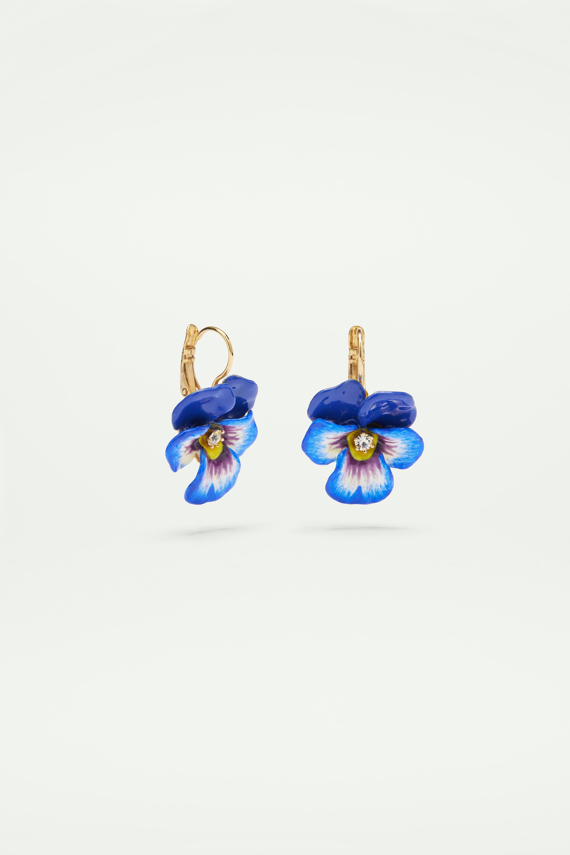 Blue pansy and faceted crystal Sleeper earrings