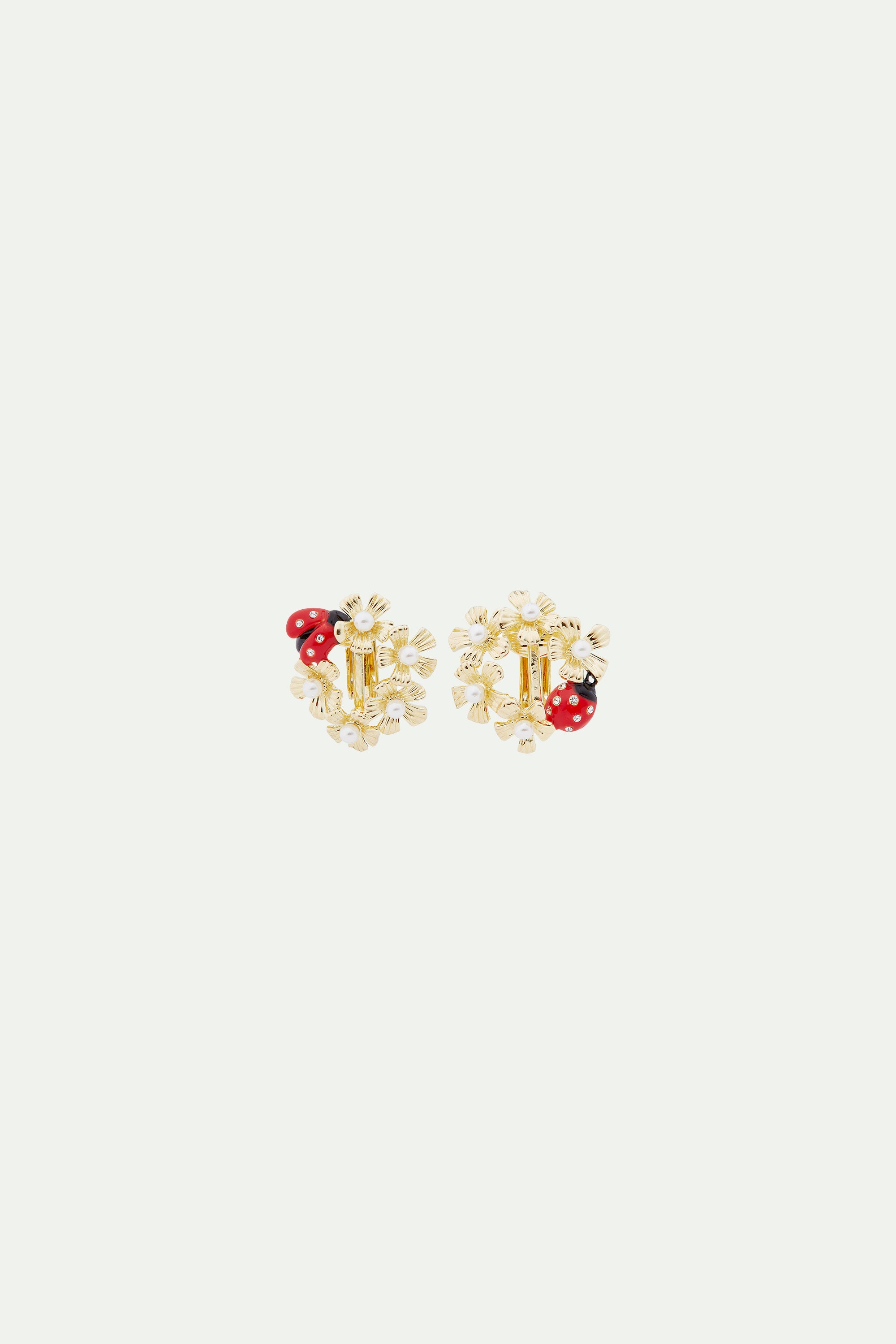 Anemone halo and ladybird asymmetrical post earrings