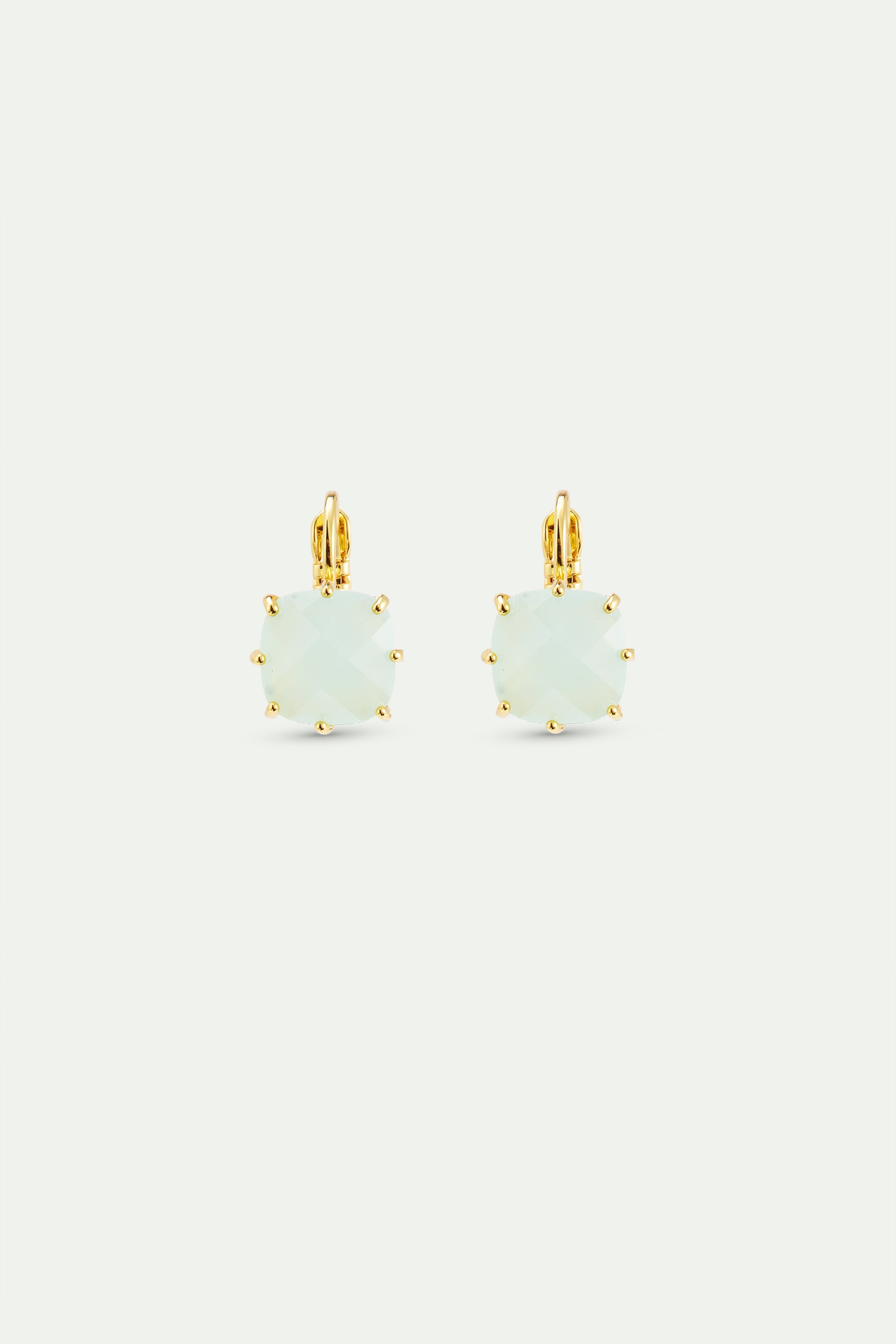 Diamantine sleeper earrings with square sea green stones