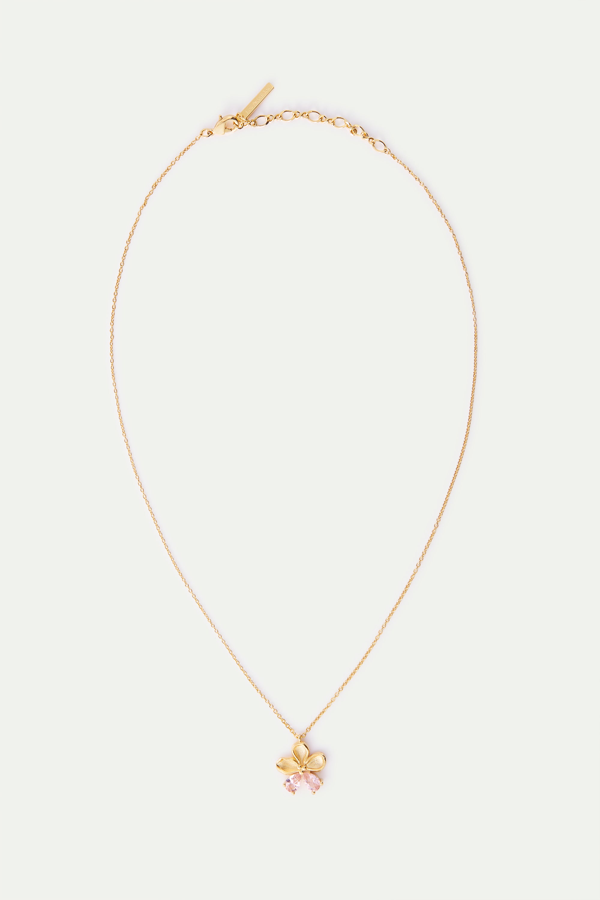 Cherry blossom and pink stones golden pendant necklace