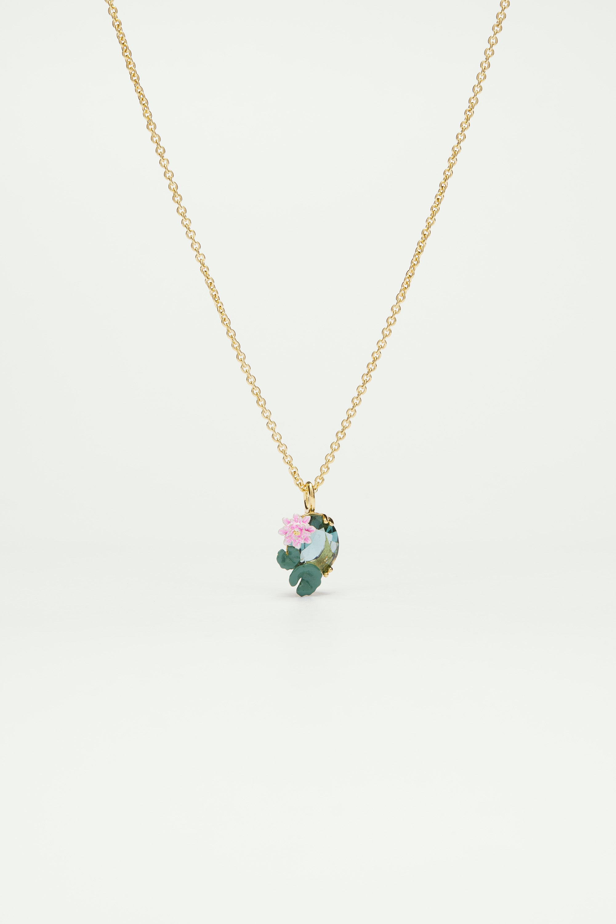Lotus flower and blue stone pendant necklace