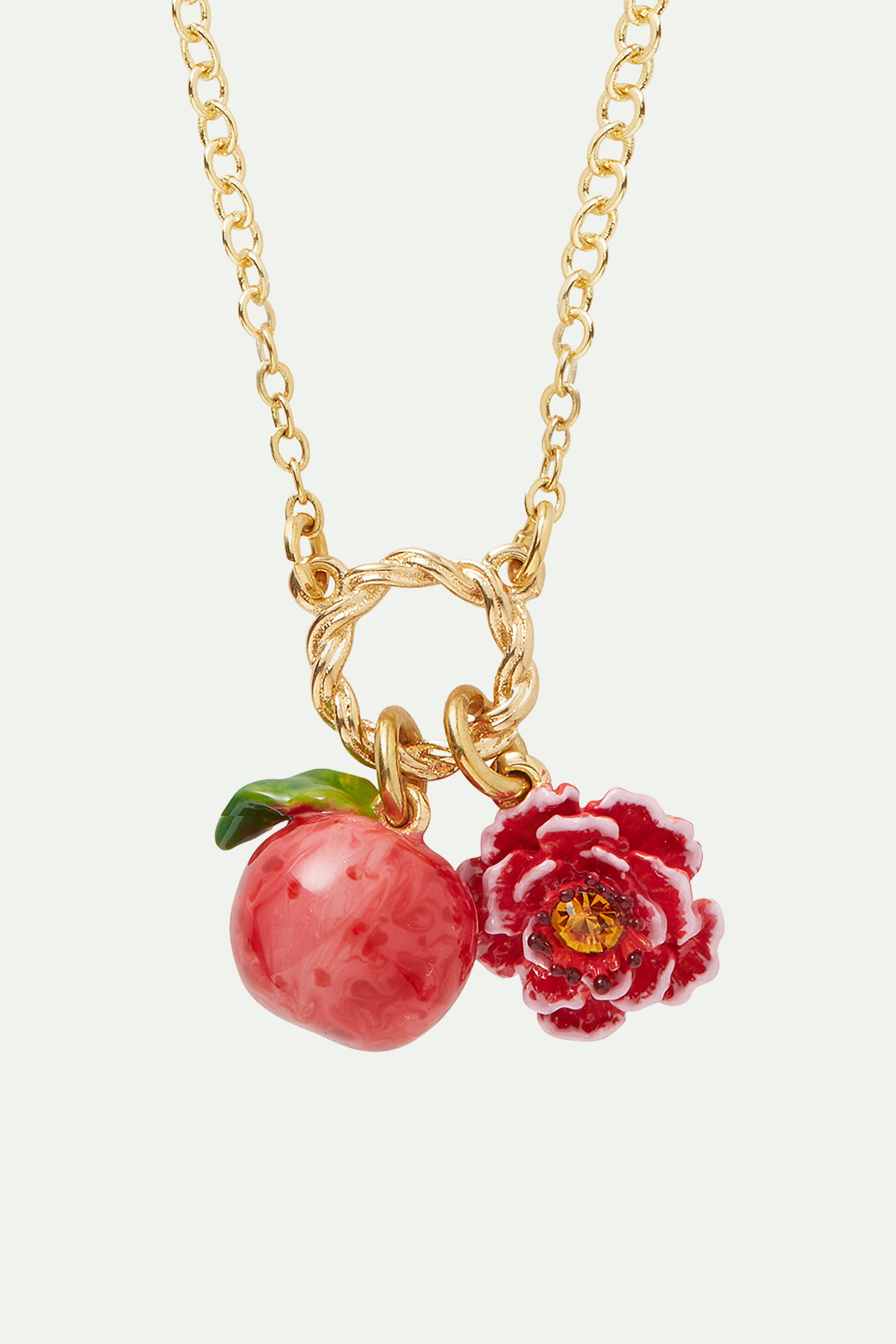 Peach and peach blossom pendant necklace