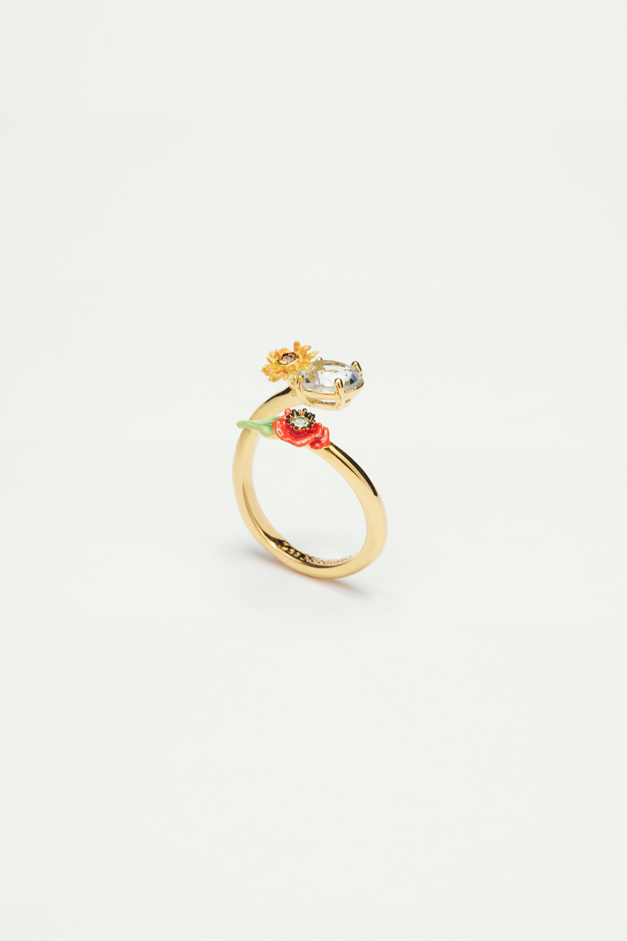 Wildflower and round stone adjustable ring