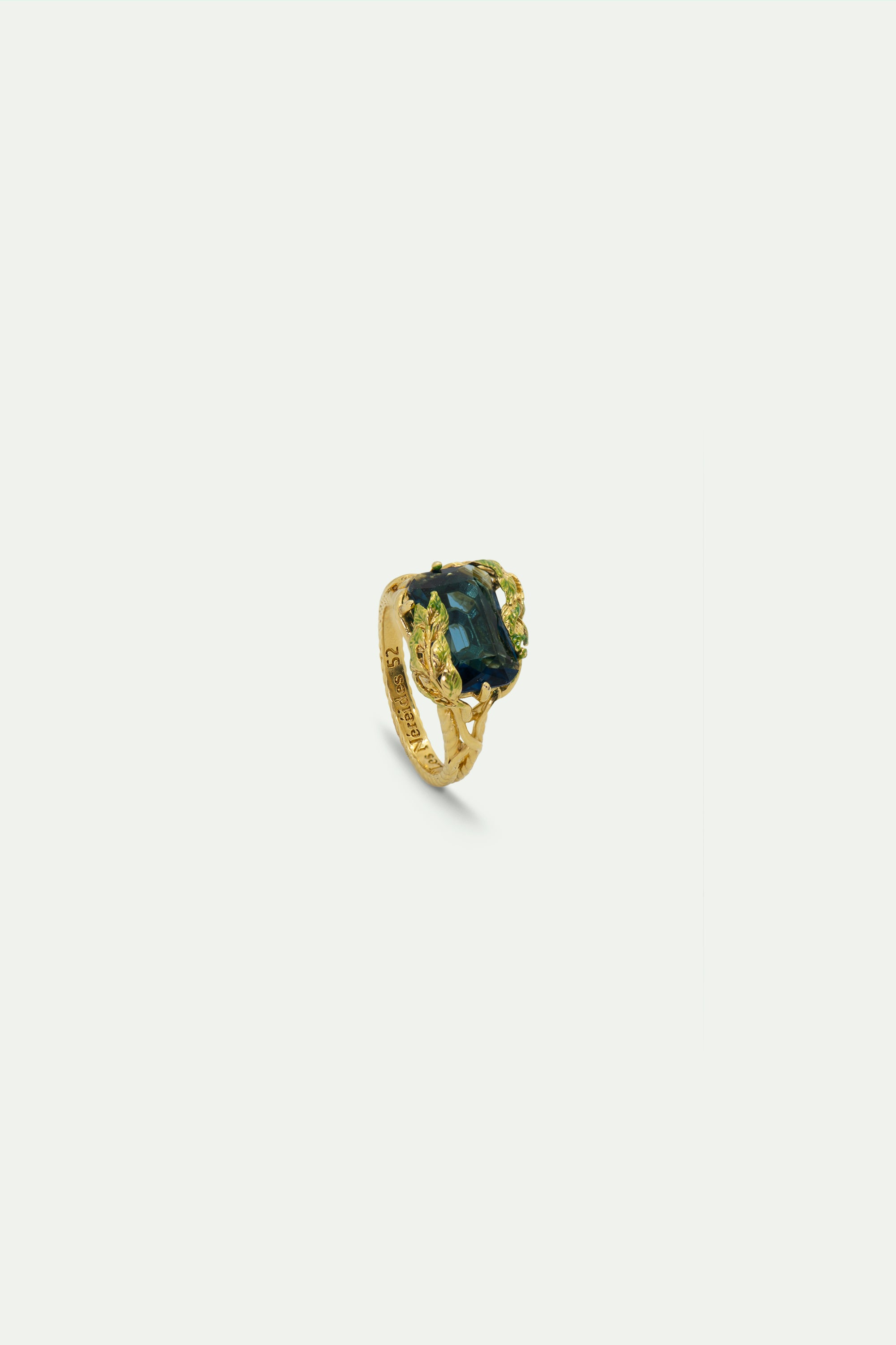 Wisteria leaves and faceted glass cocktail ring