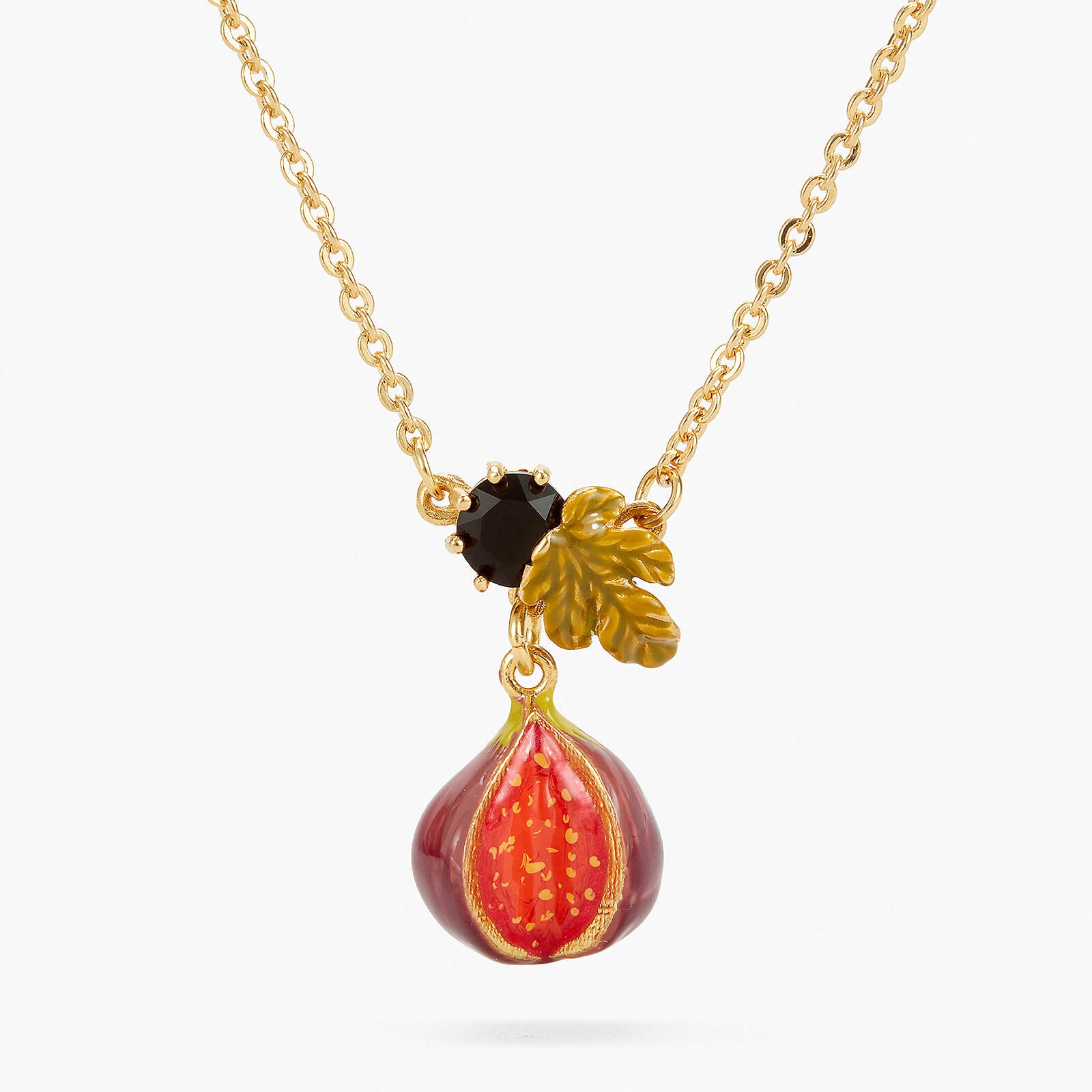 Fig and black stone pendant necklace