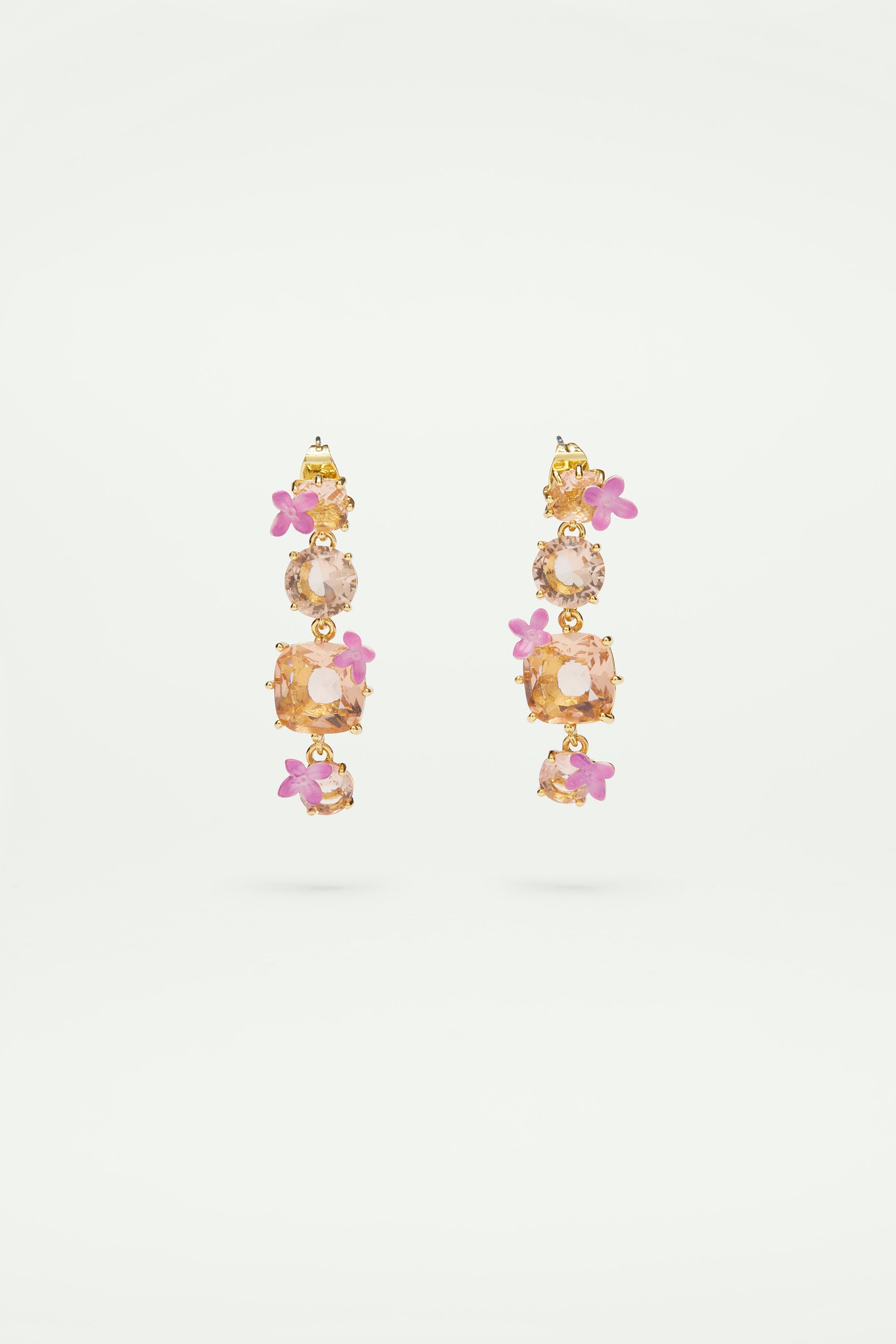 Apricot pink Diamantine 4 stone dangling earrings