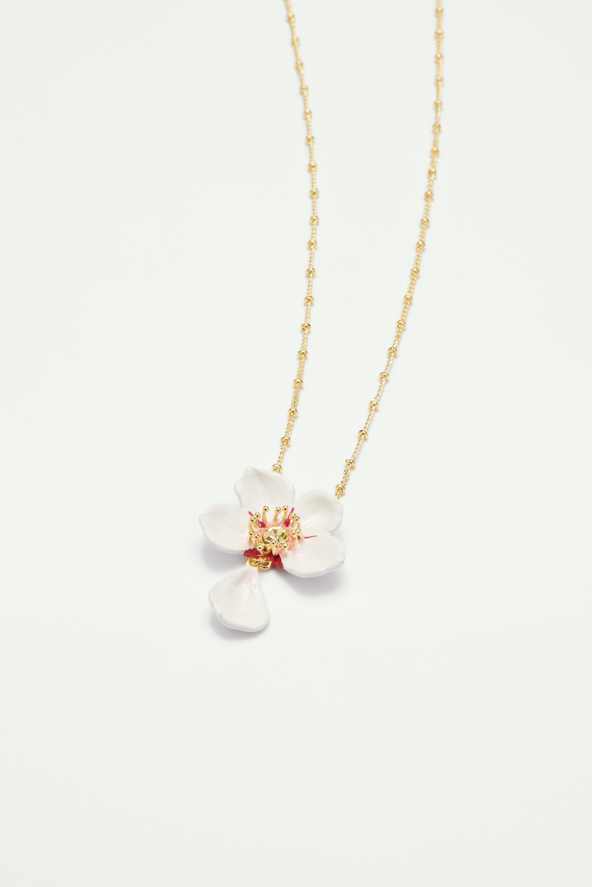 Japanese white cherry blossom pendant necklace