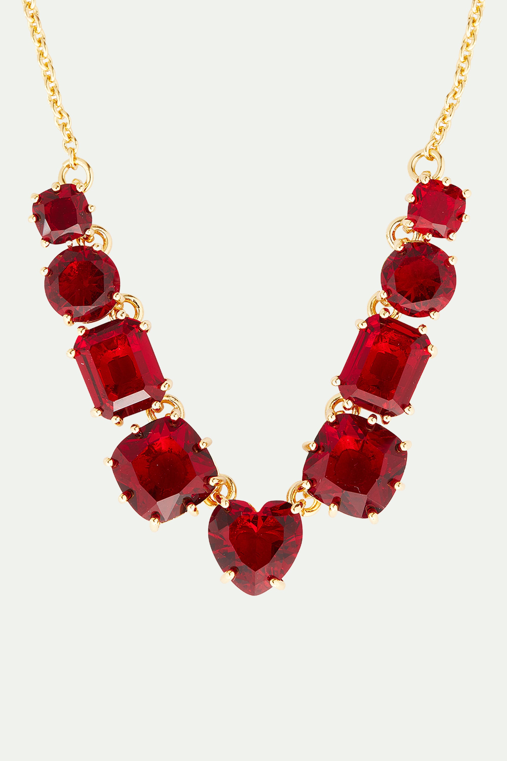 Garnet red diamantine 9 stone fine necklace