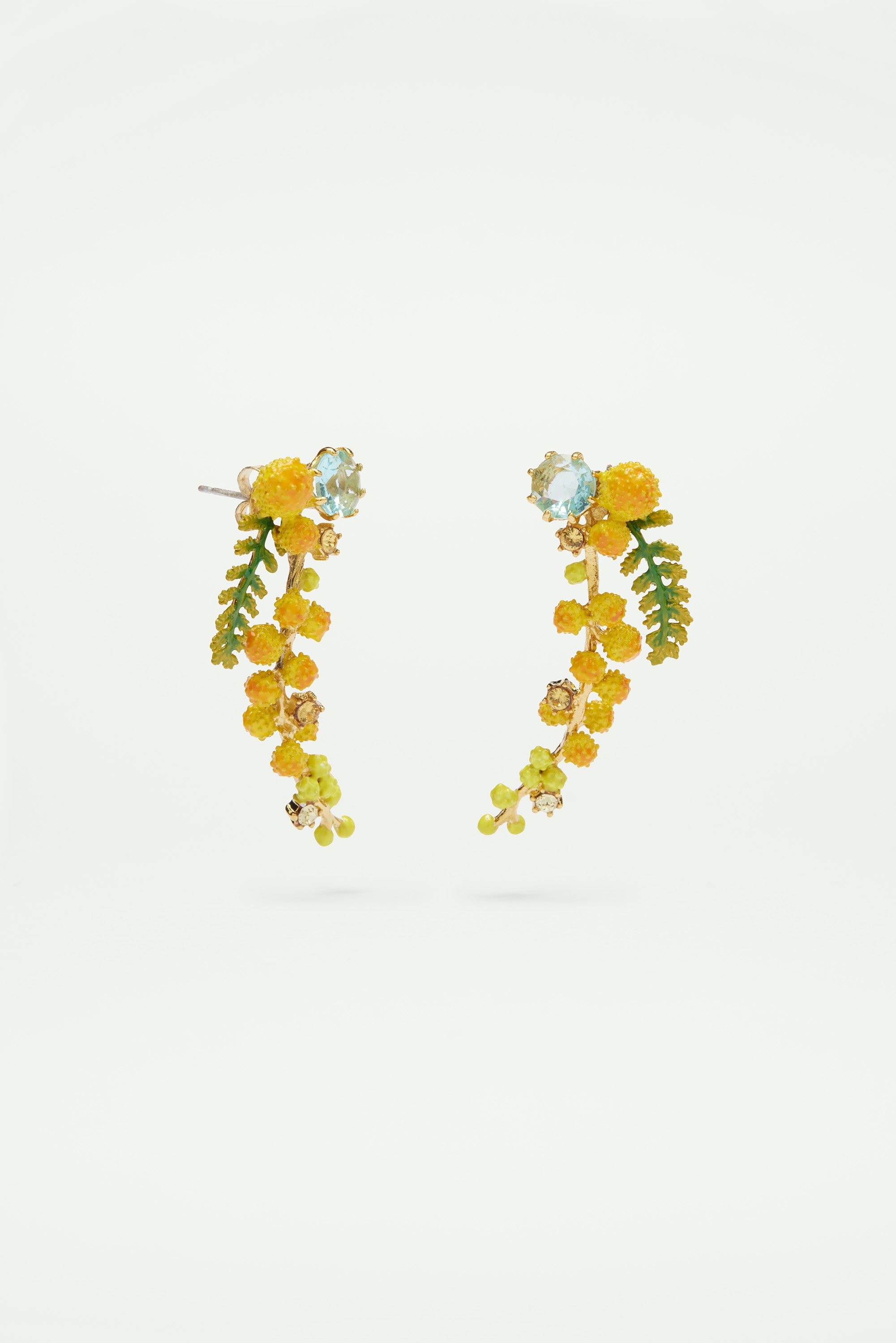 Mimosa branch and fern Clip on earrings