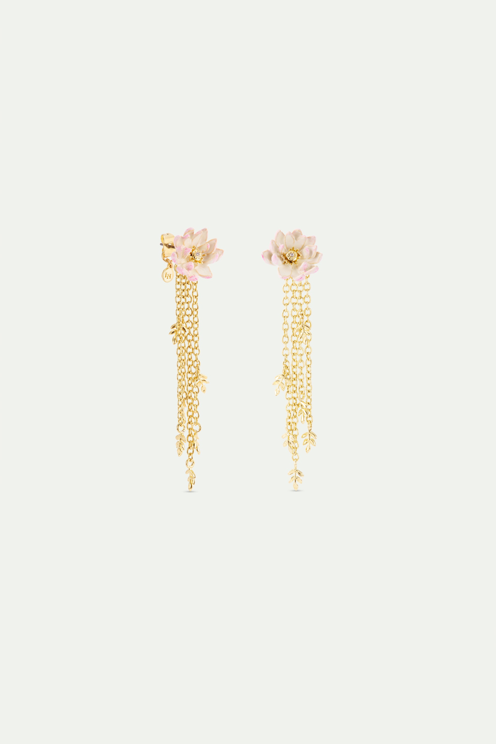 Gold-plated pink water lily dangle earrings