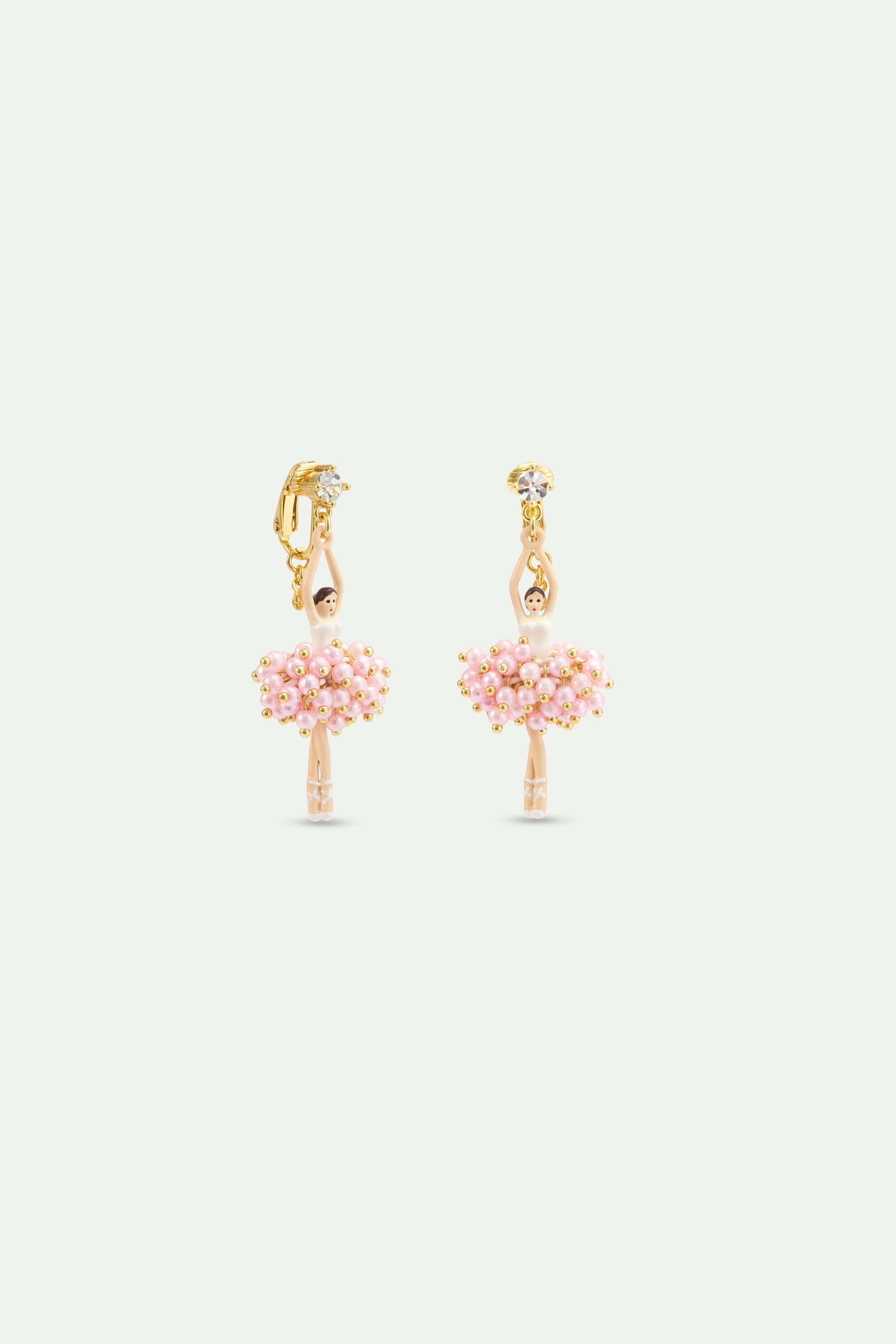 Boucles d'oreilles Ballerine perles roses et cristal blanc