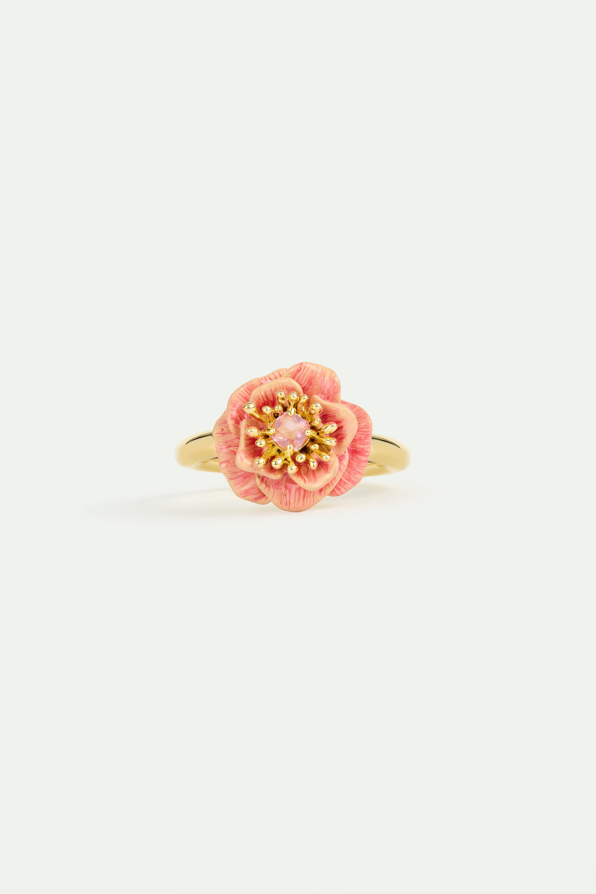 Pink anemone adjustable ring