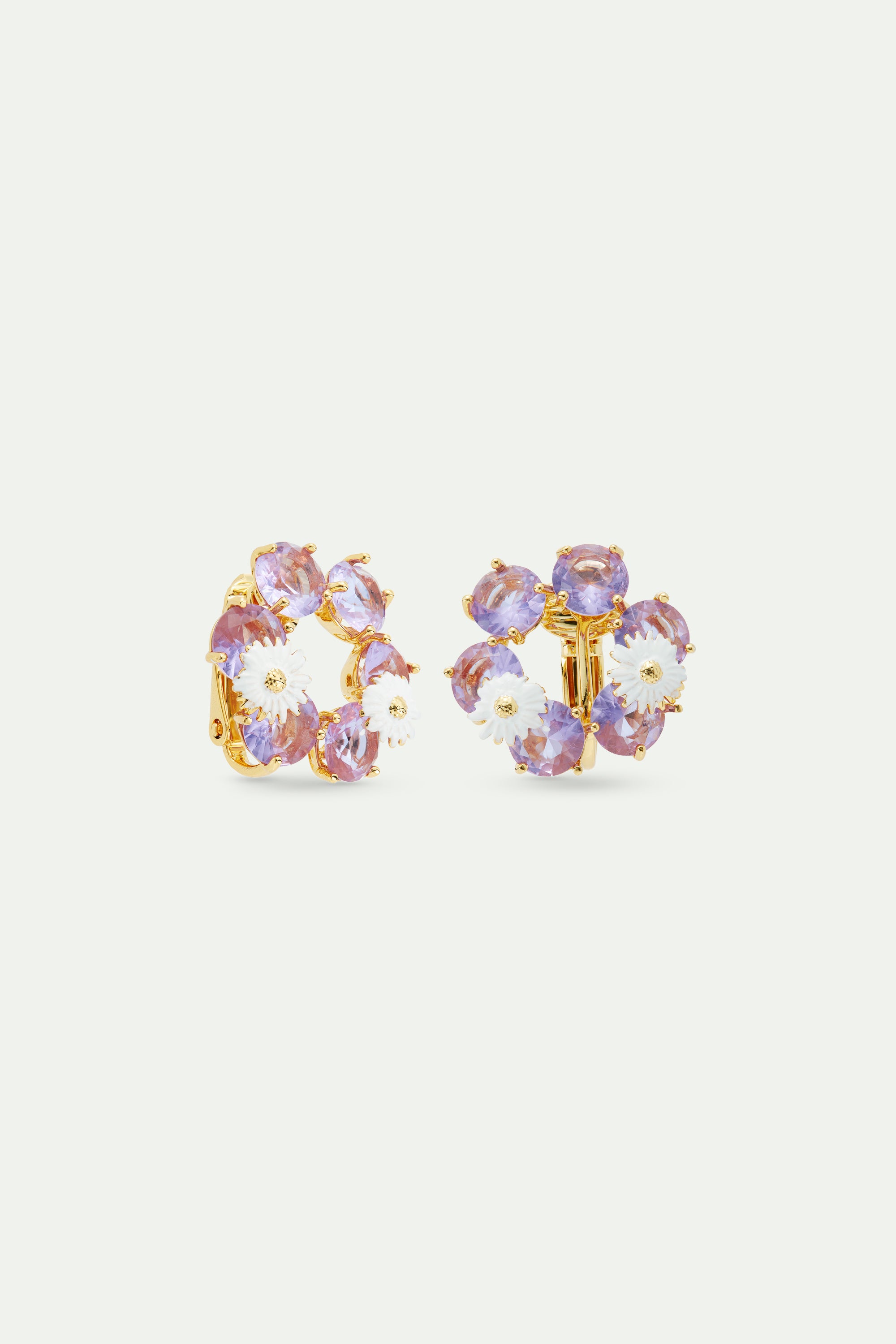 Lavender Diamantine six-stone earrings with daisies