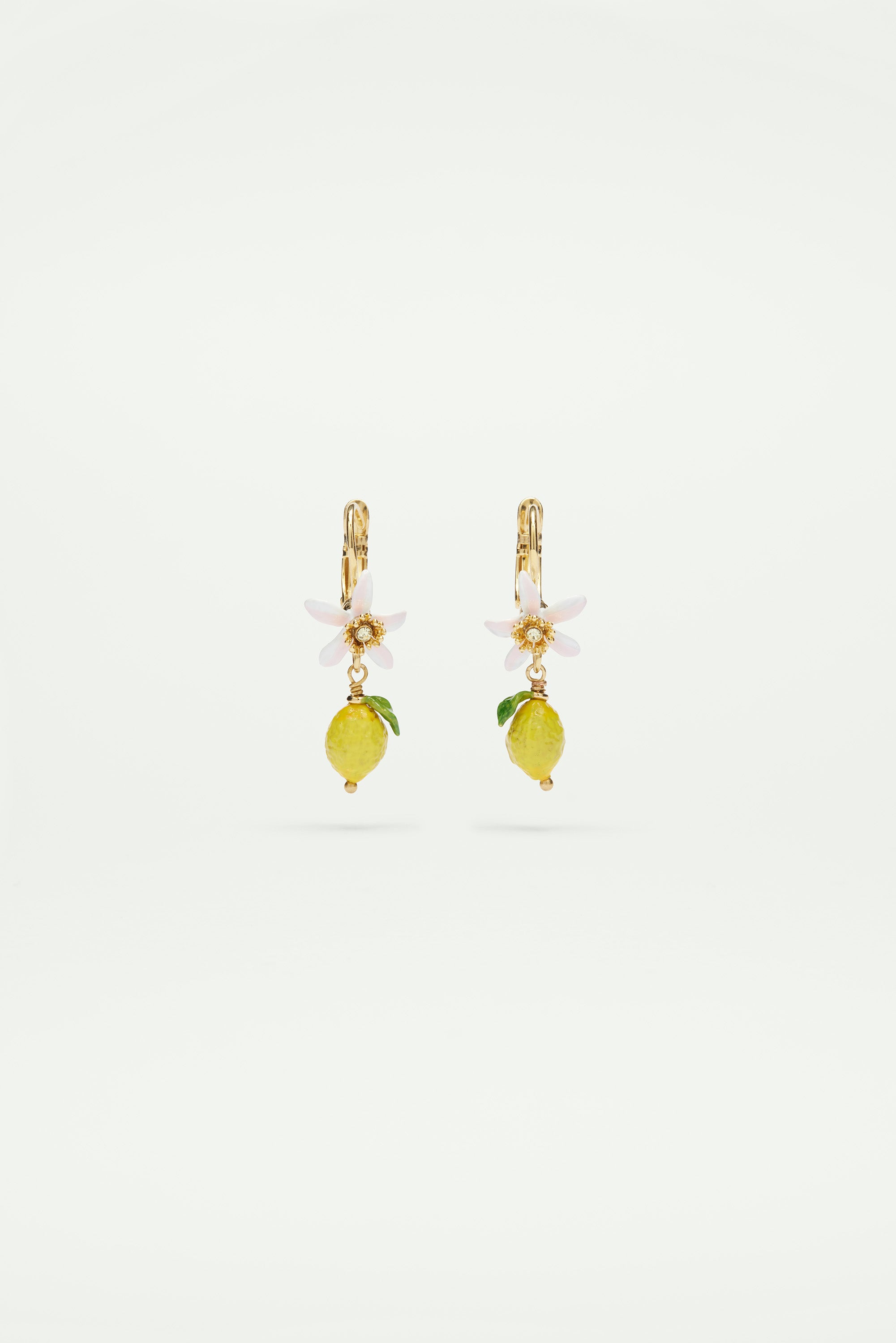 Lemon and white flower sleeper earrings