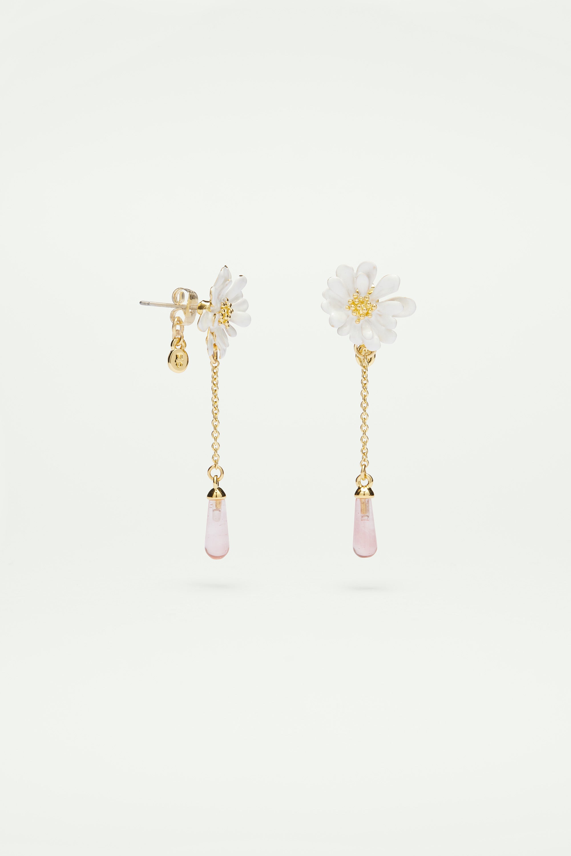 White flower and pink pearl post earrings