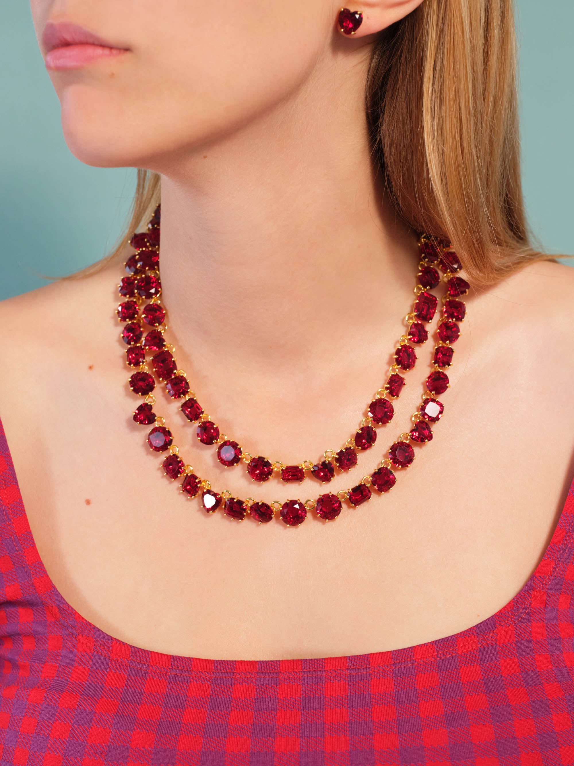 Garnet red diamantine Luxurious two row necklace