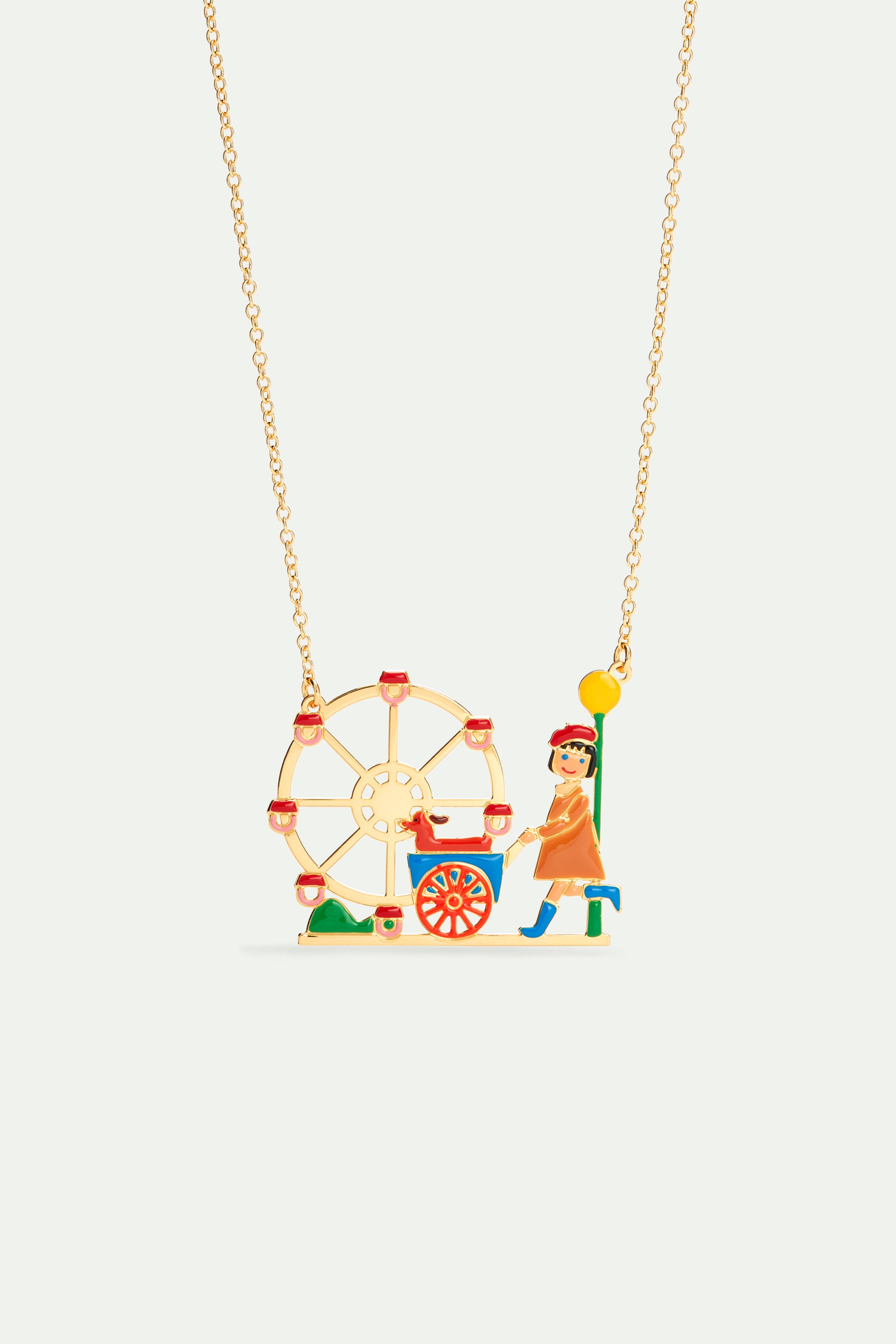 Little girl and dachshund at the funfair statement necklace