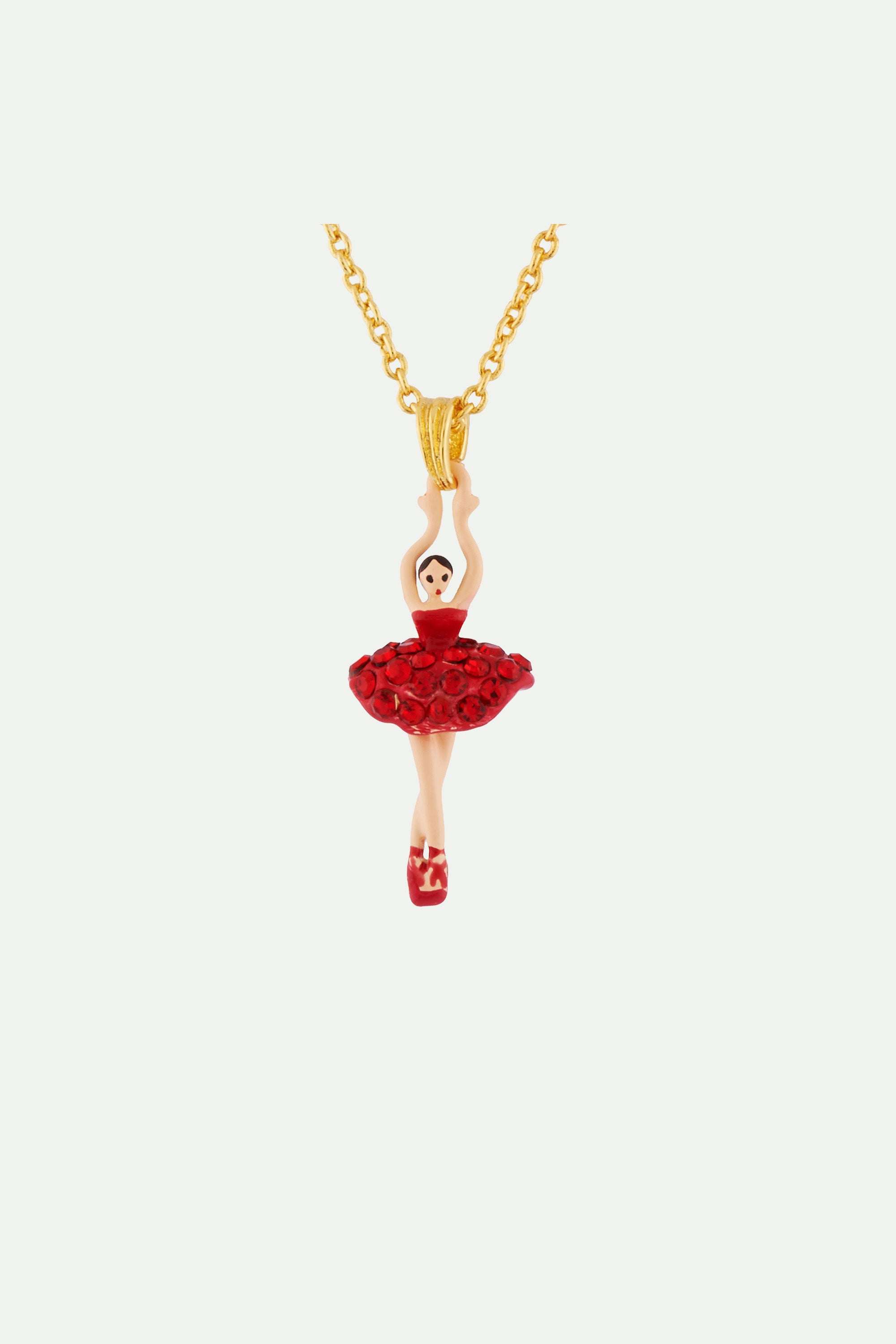 Necklace mini-ballerina wearing a tutu paved with red rhinestones