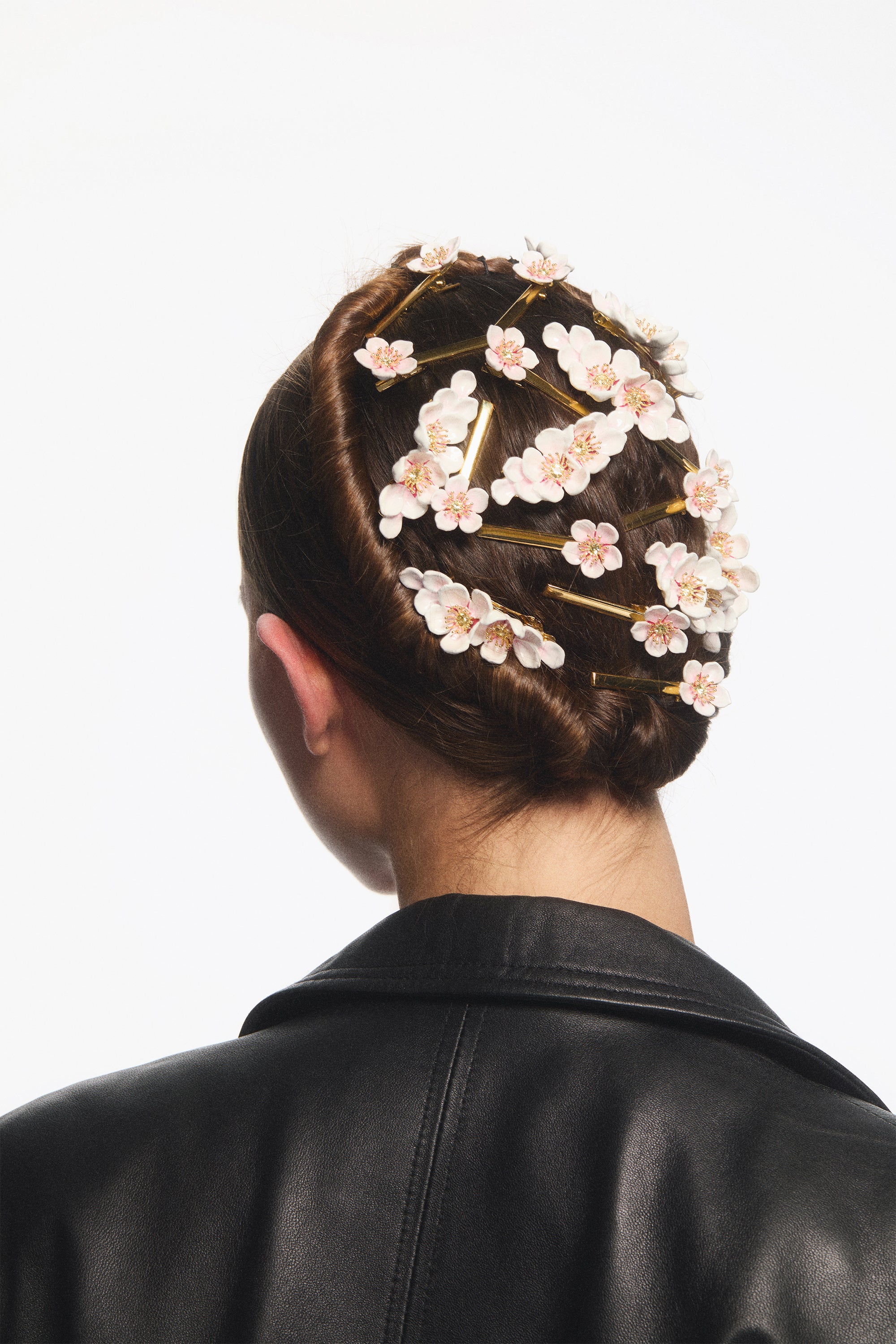 White cherry blossom hair pin