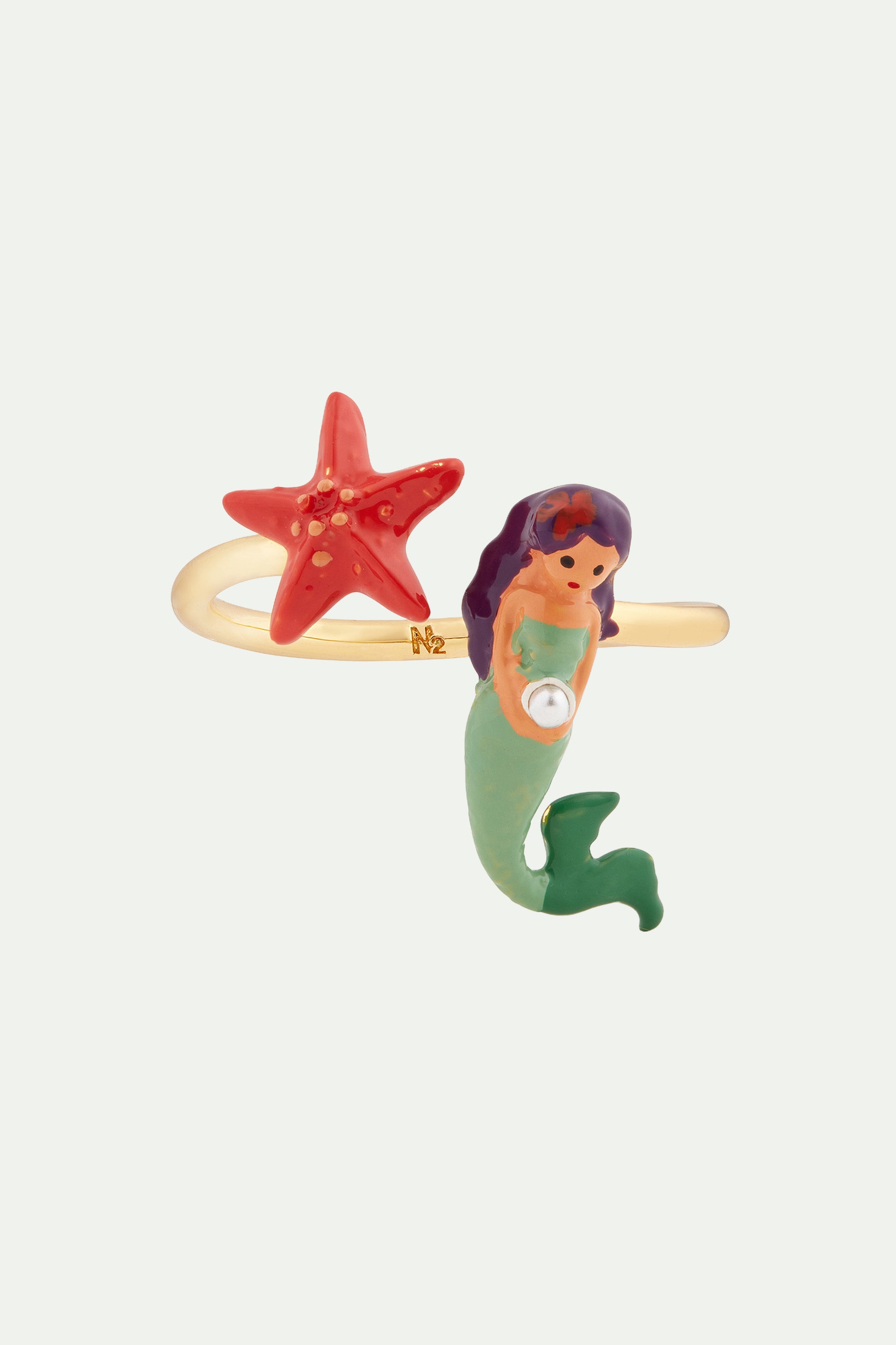 Mermaid and starfish adjustable ring
