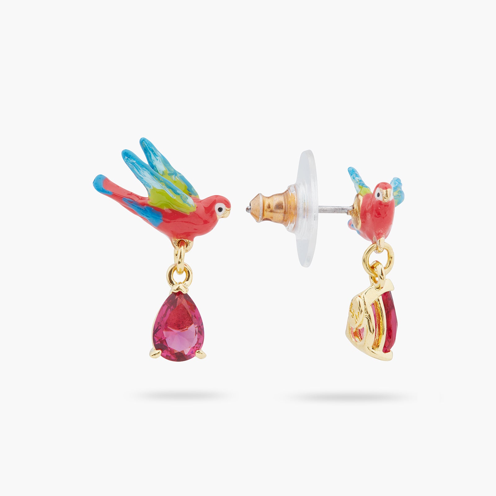 Parrot and faceted glass post earrings