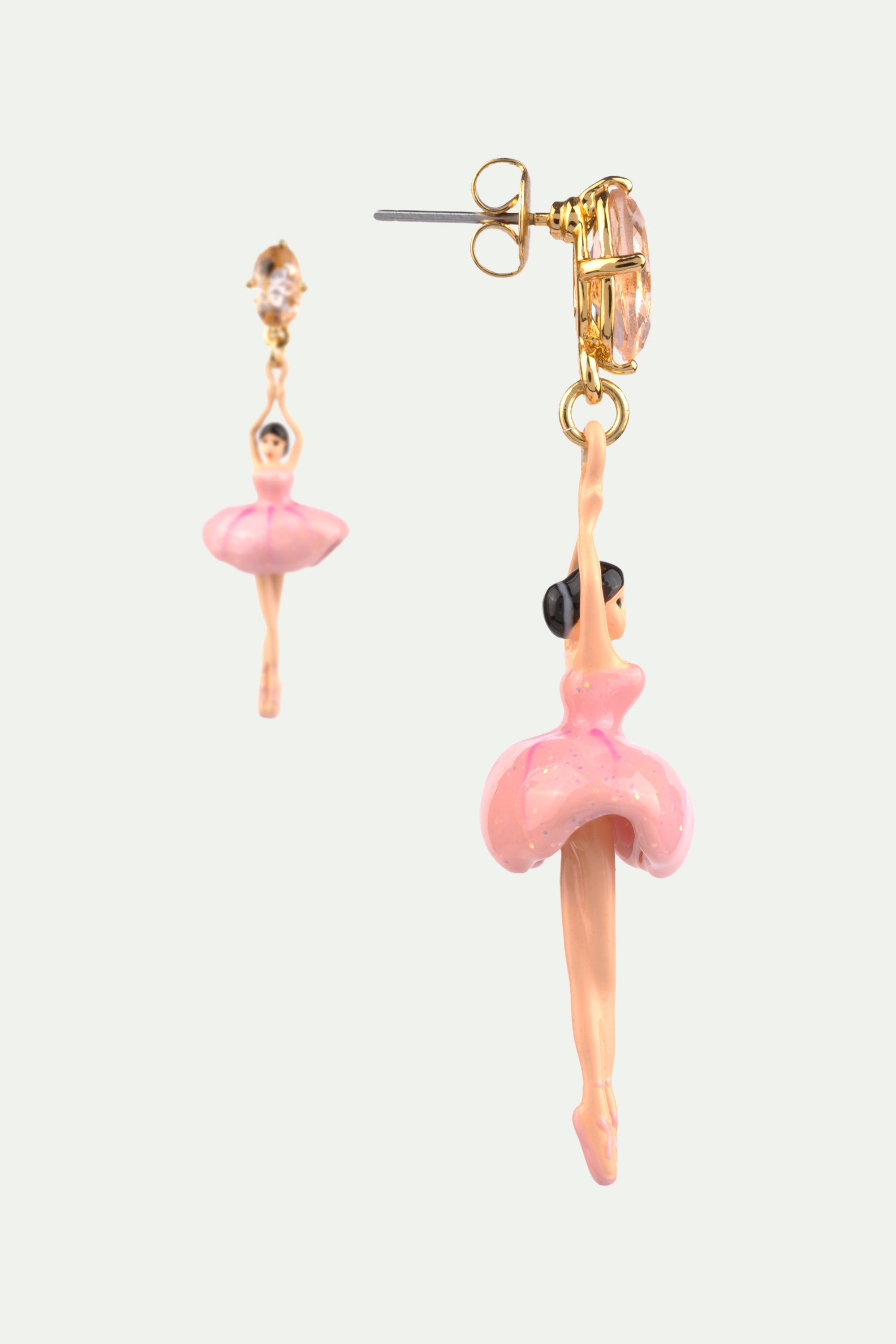 Pink ballerina and stone stud earrings