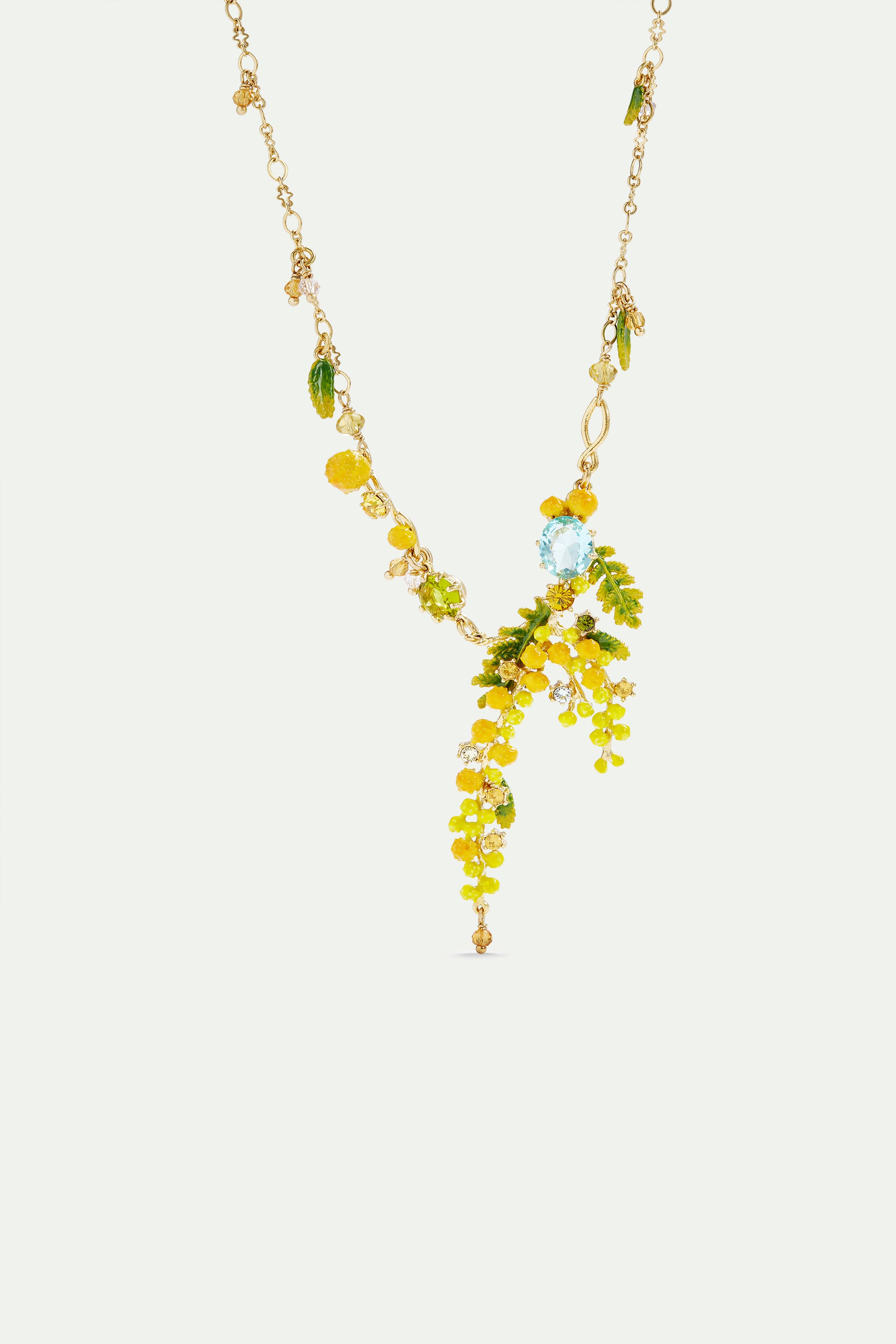Mimosa's branch, fern and little leaves collar necklace