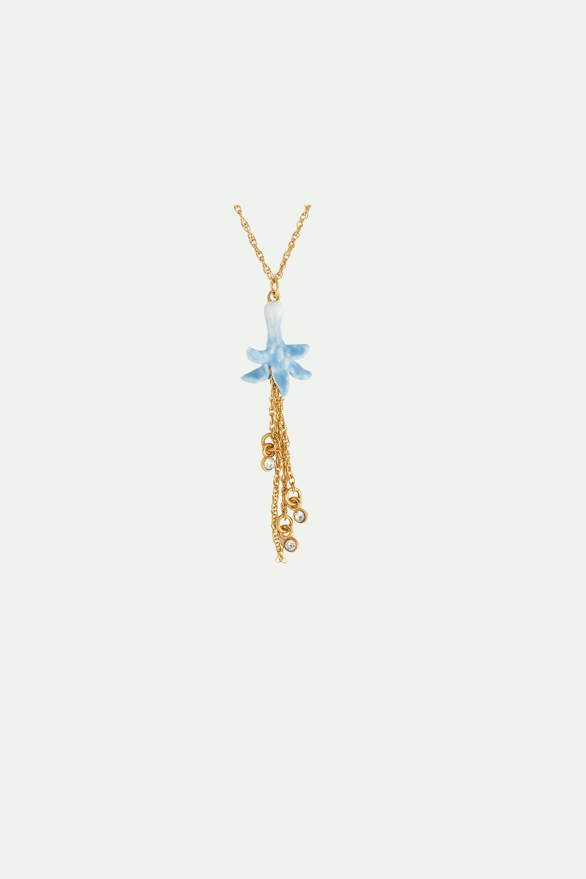 White, gold and blue flower pendant necklace