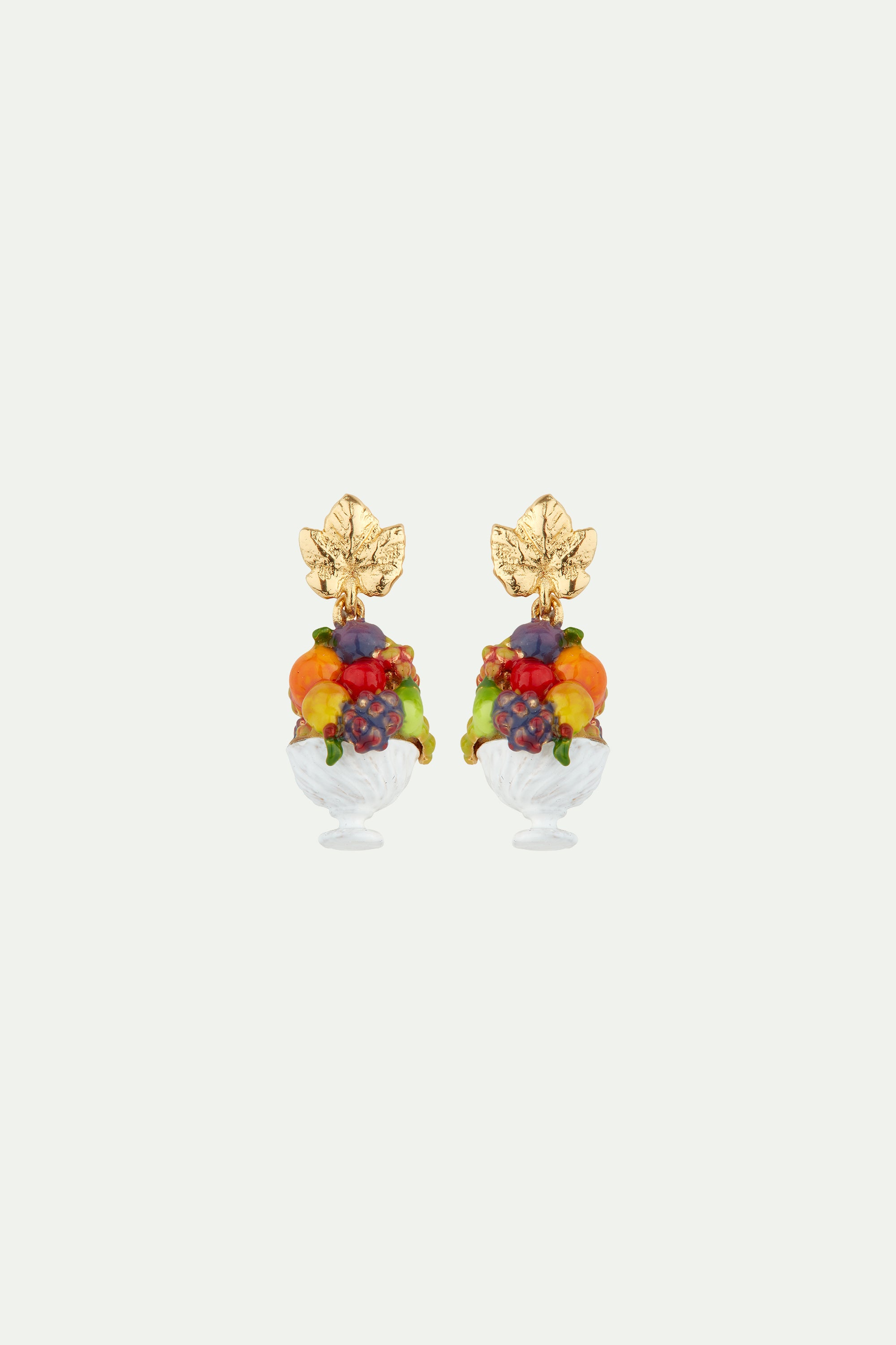 Fruit bowl and vine leaf post earrings