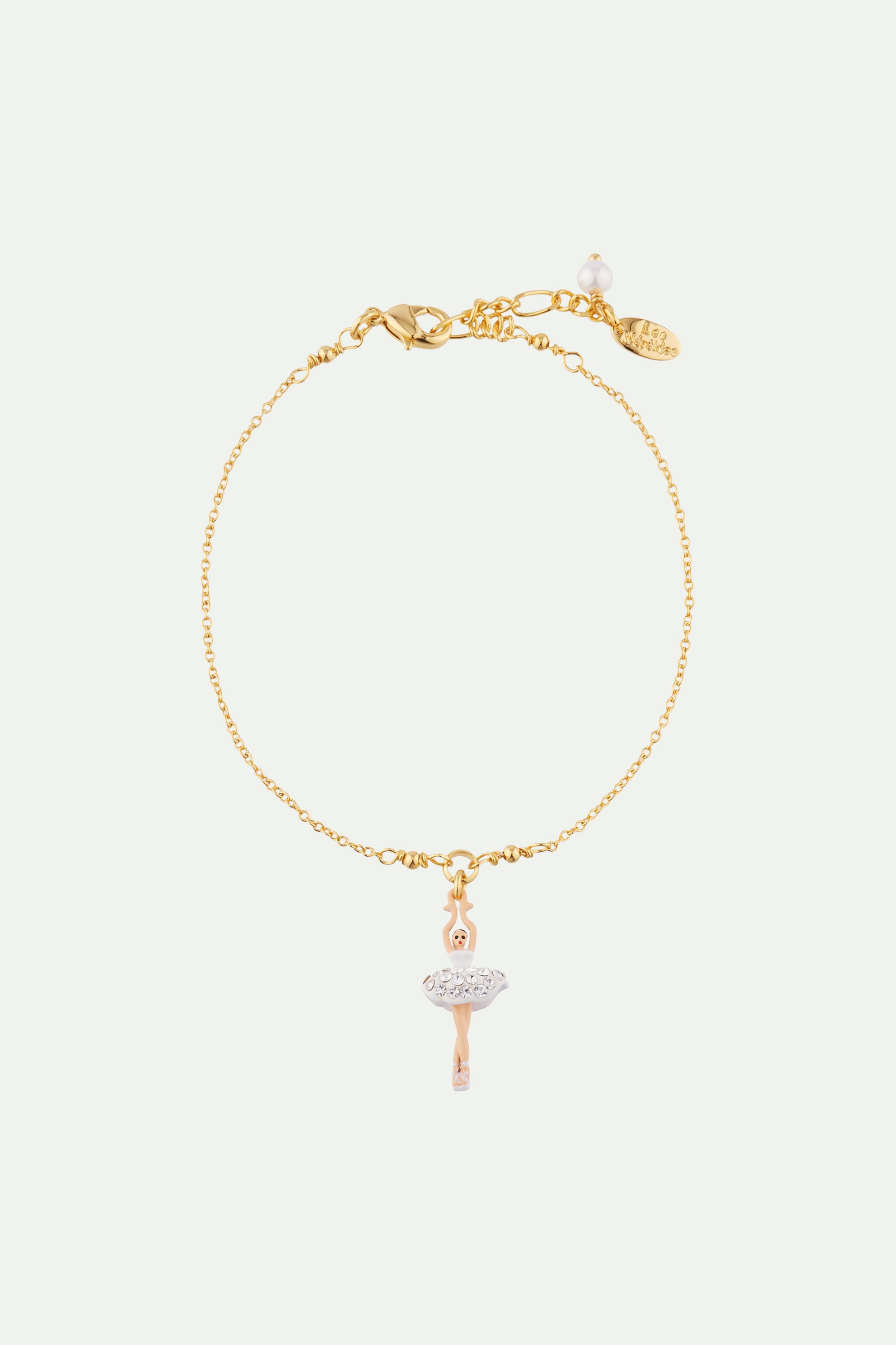 White Mini Ballerina chain braclet with rhinestone and pearl