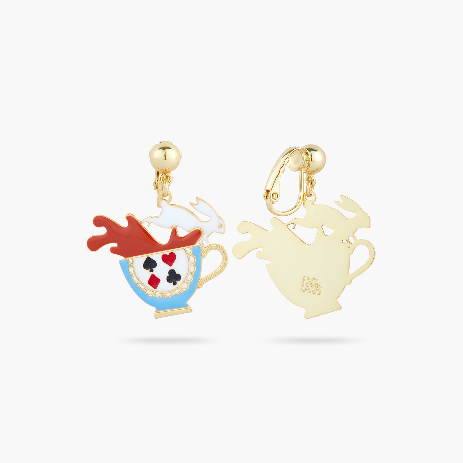 Pendientes bolitas taza de té y conejo blanco