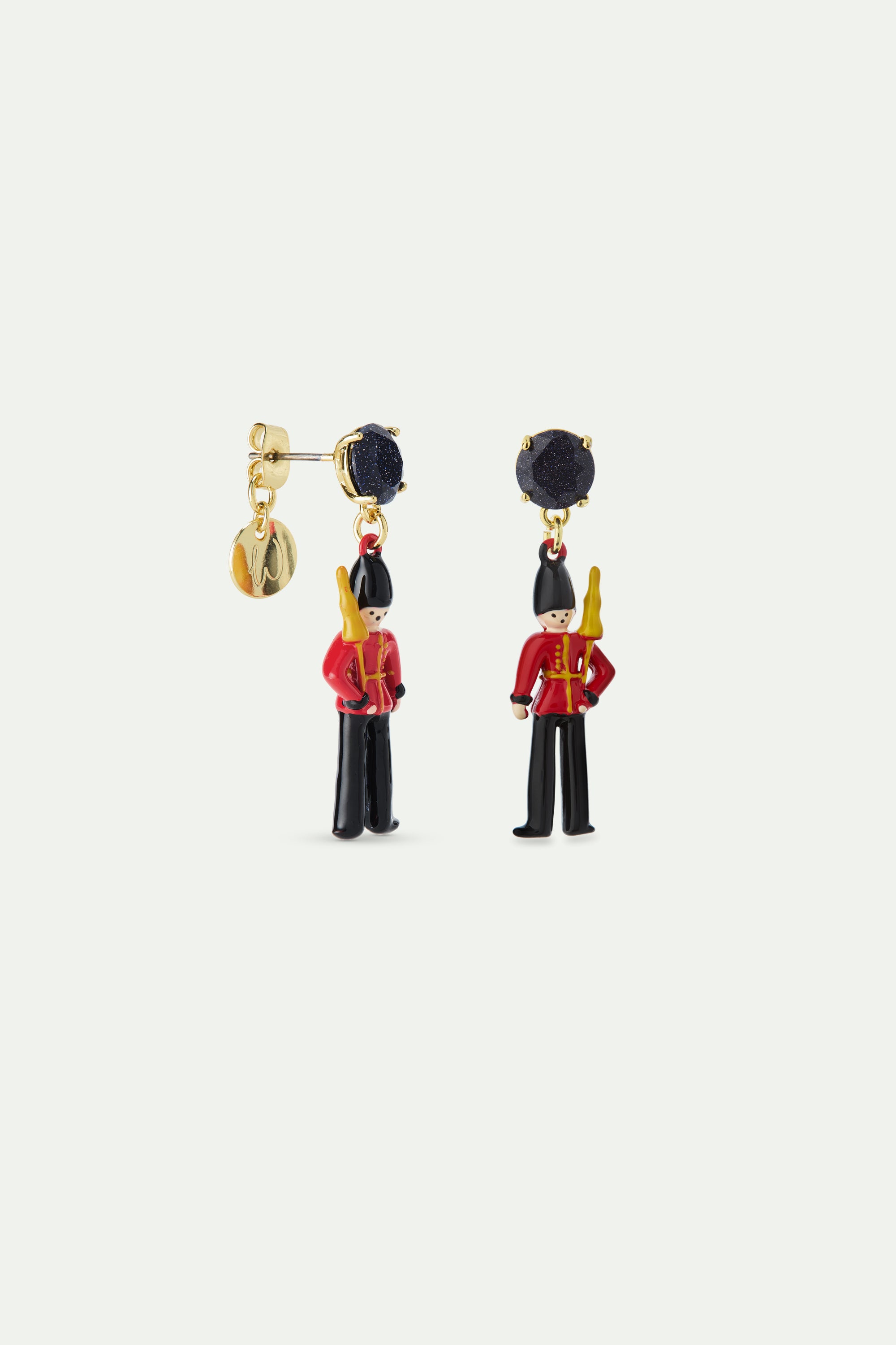 Earrings with black and red king's guards and black faceted glass