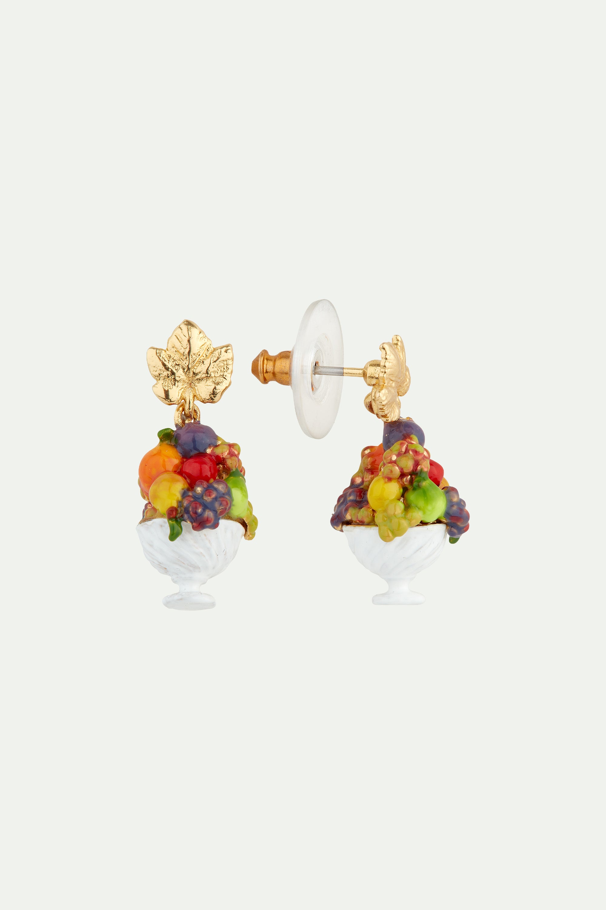 Fruit bowl and vine leaf post earrings