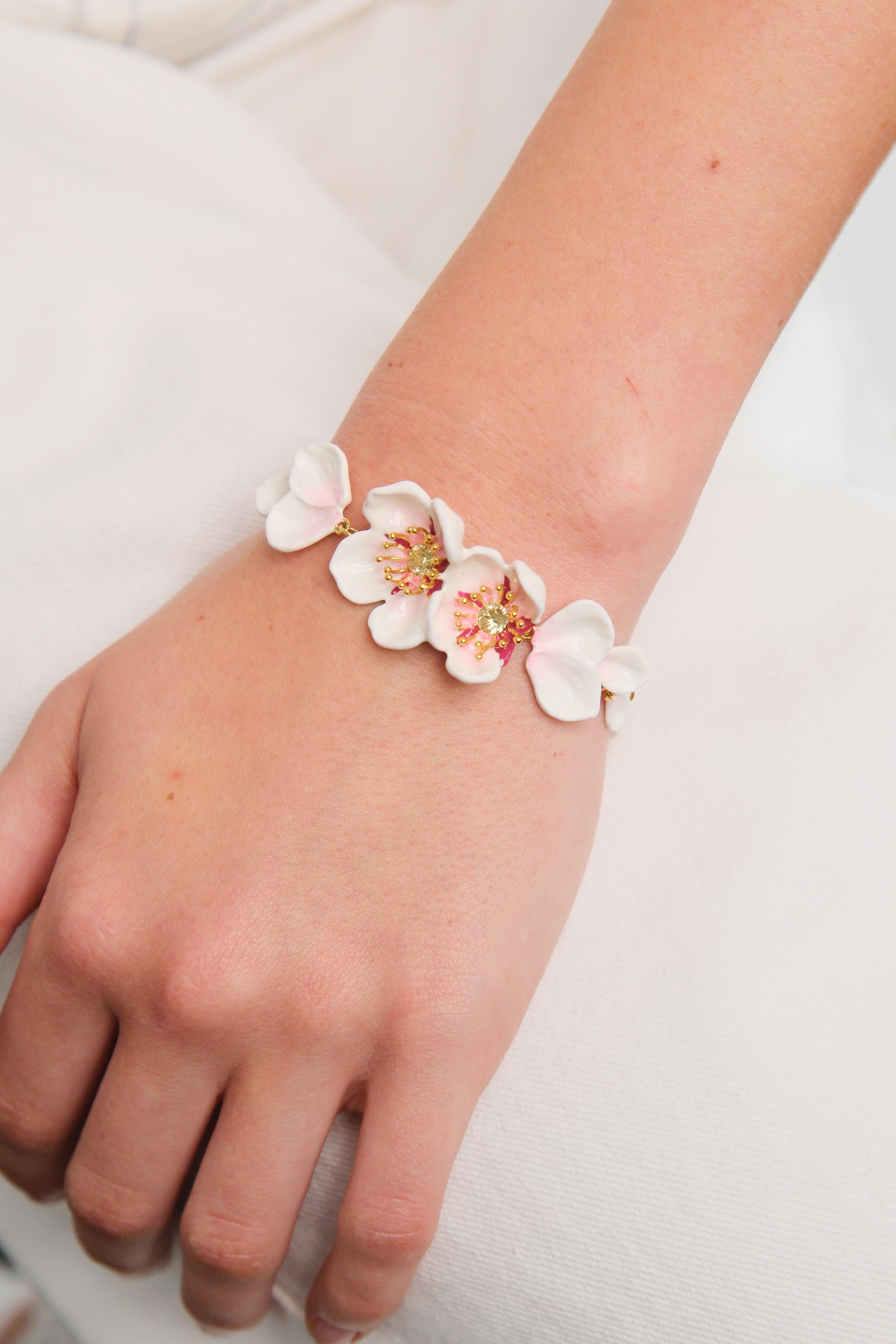 Japanese white cherry blossom and petals thin bracelet