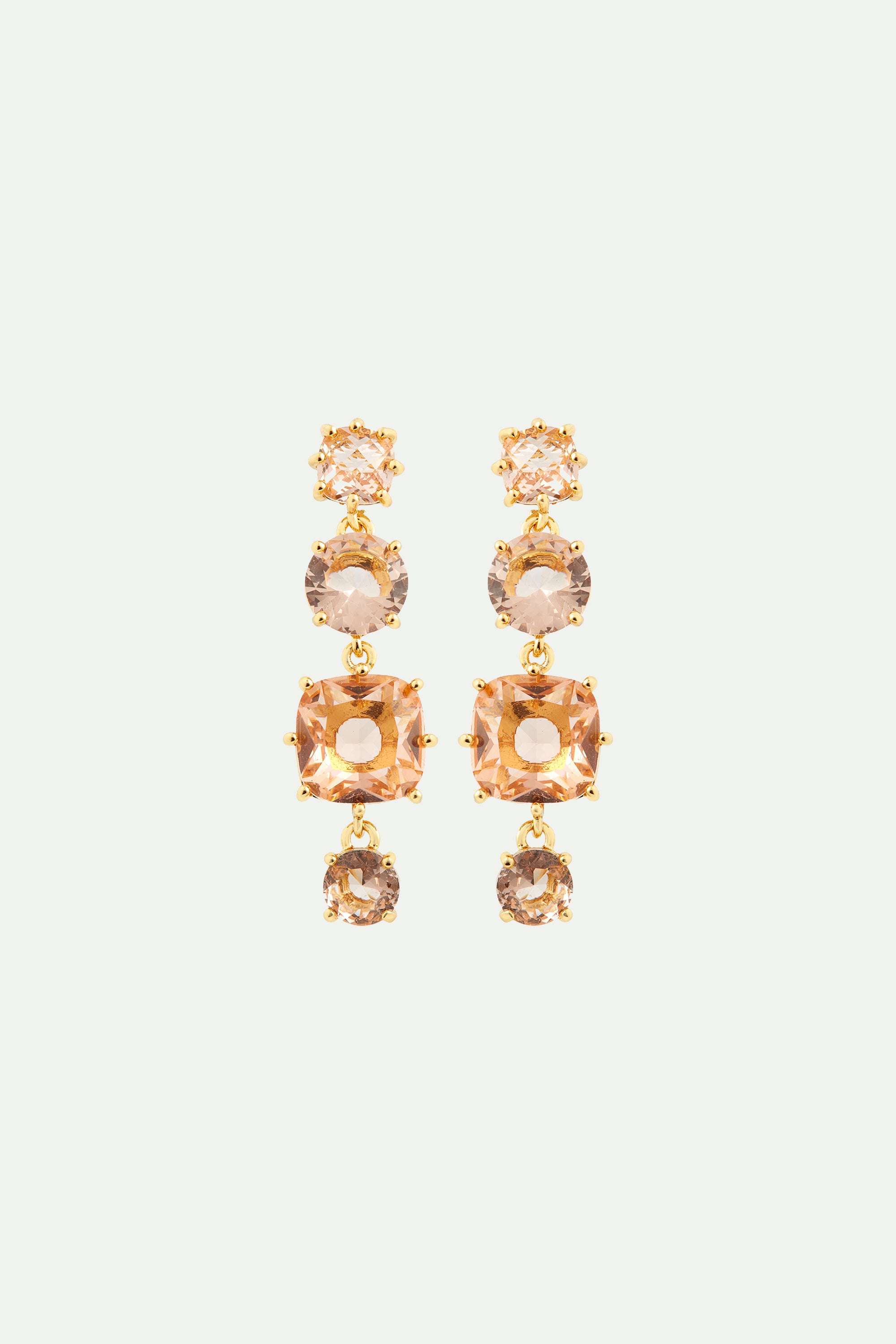 Apricot pink diamantine 4 stone and flower dangling earrings